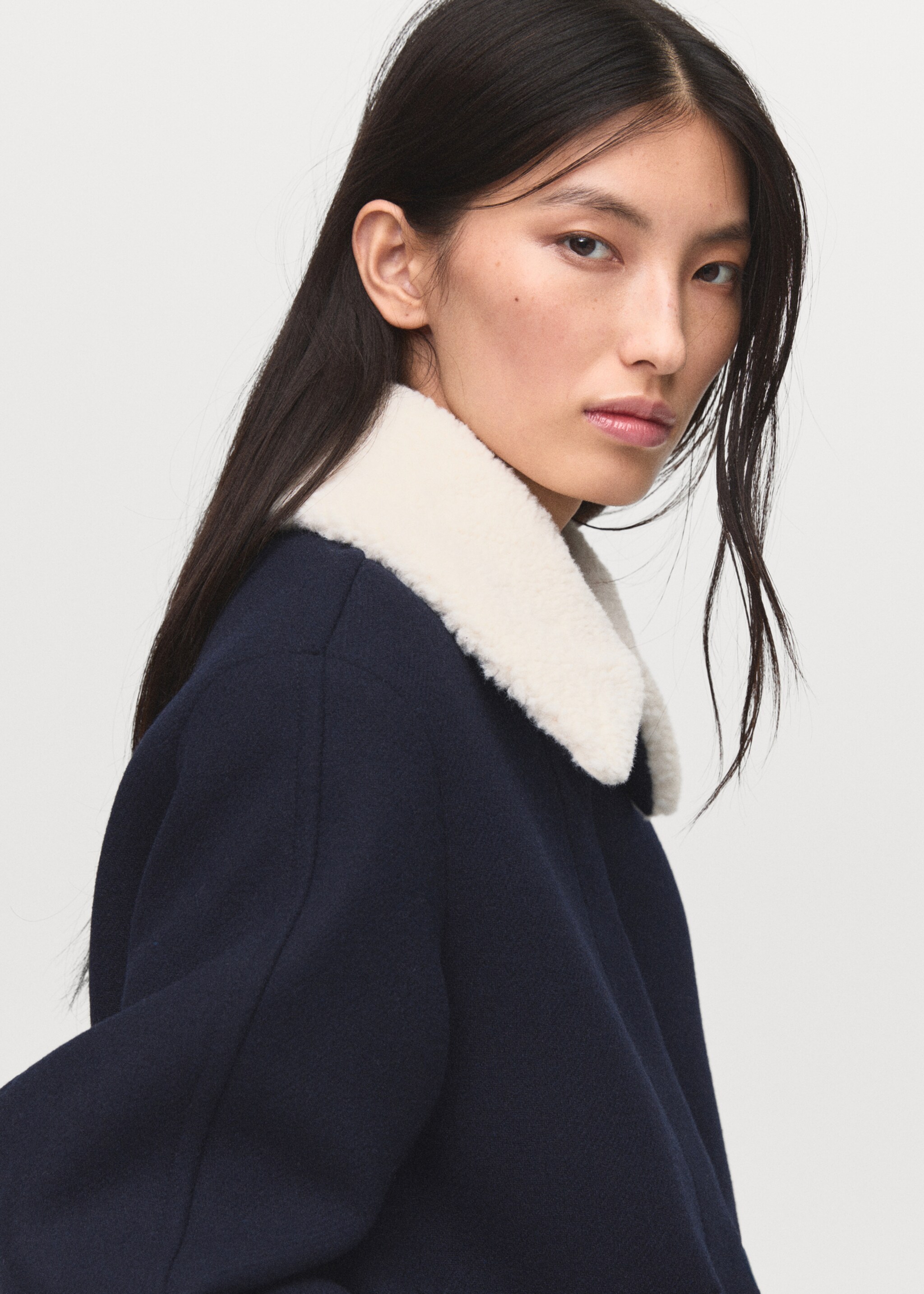 Wool blend jacket with sheepskin collar - Деталь изделия 1, Глубокий темно-синий. Ref: 17036736-00.