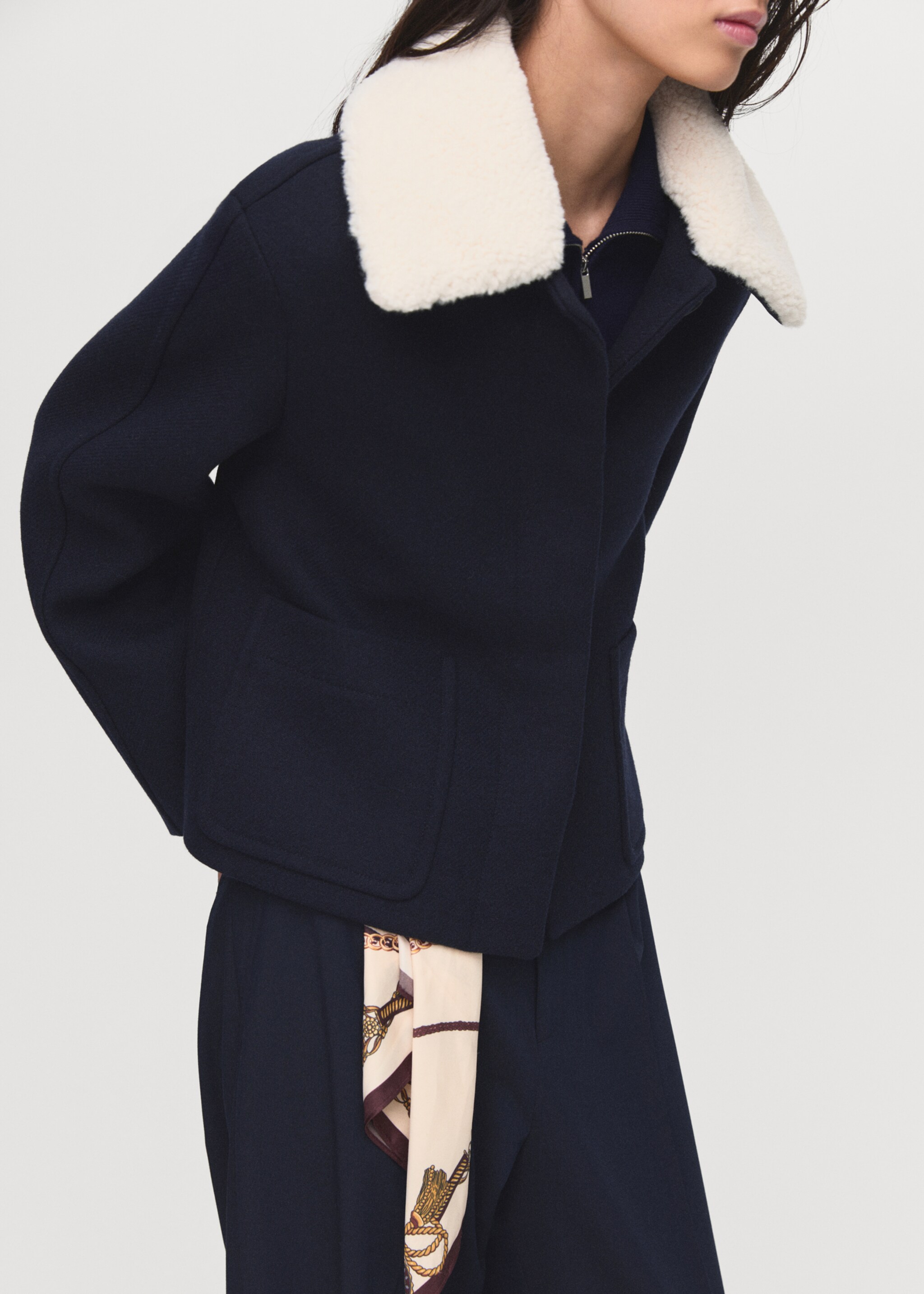 Wool blend jacket with sheepskin collar - Деталь изделия 6, Глубокий темно-синий. Ref: 17036736-00.