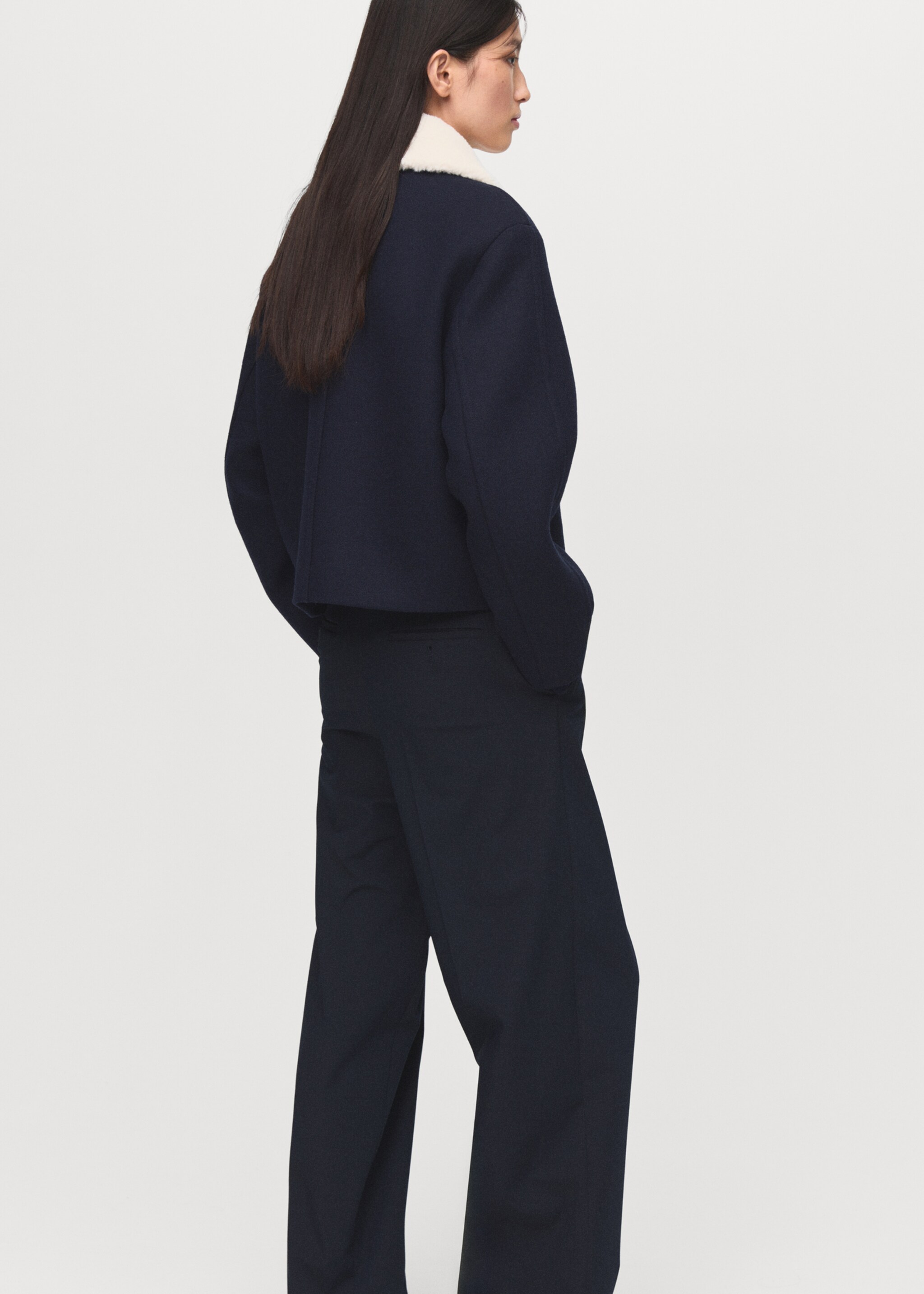 Wool blend jacket with sheepskin collar - Обратная сторона изделия, Глубокий темно-синий. Ref: 17036736-00.