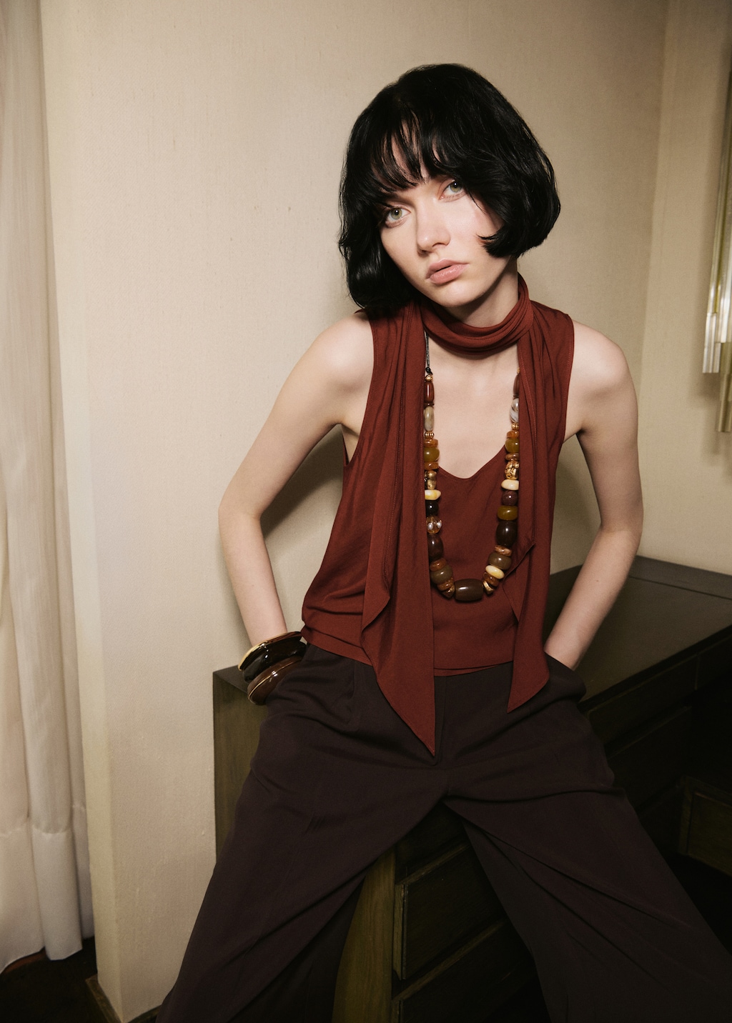 Blouse with foulard neckline