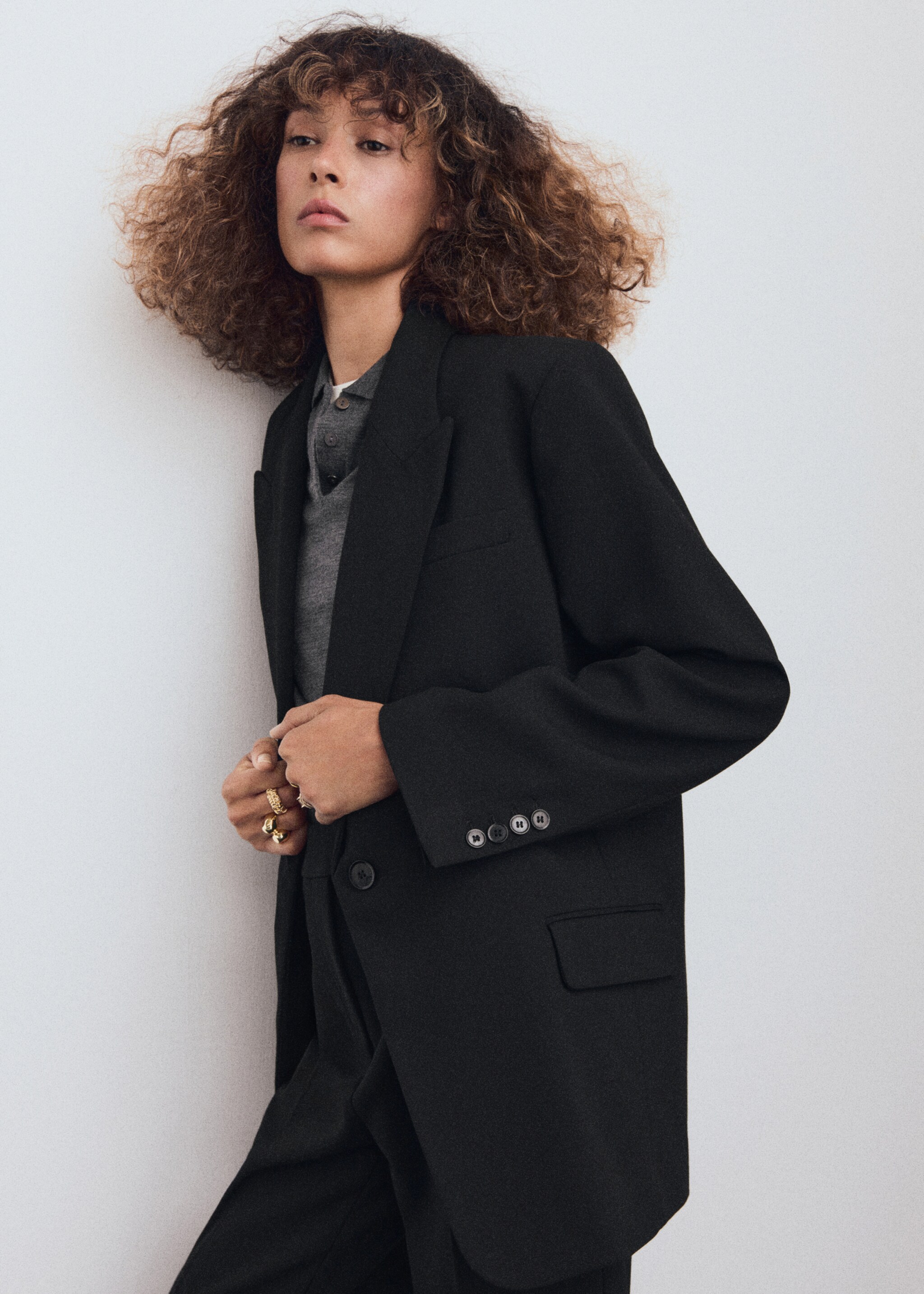 Blazer costume poches - Plan moyen, Noir. Ref: 17036743-00.