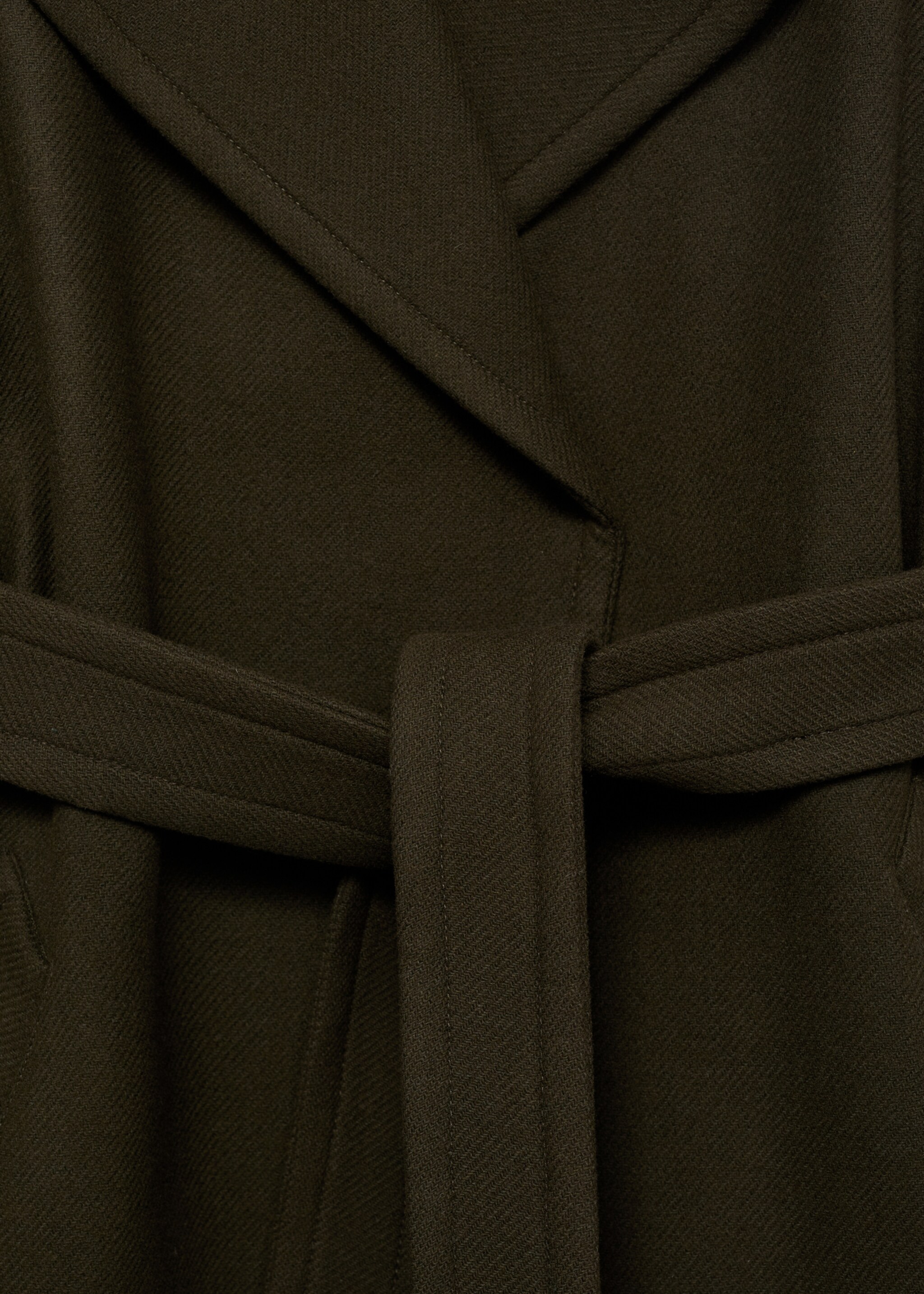 Virgin wool coat with belt - Details of the article 8, Khaki. Ref: 17036745-00.