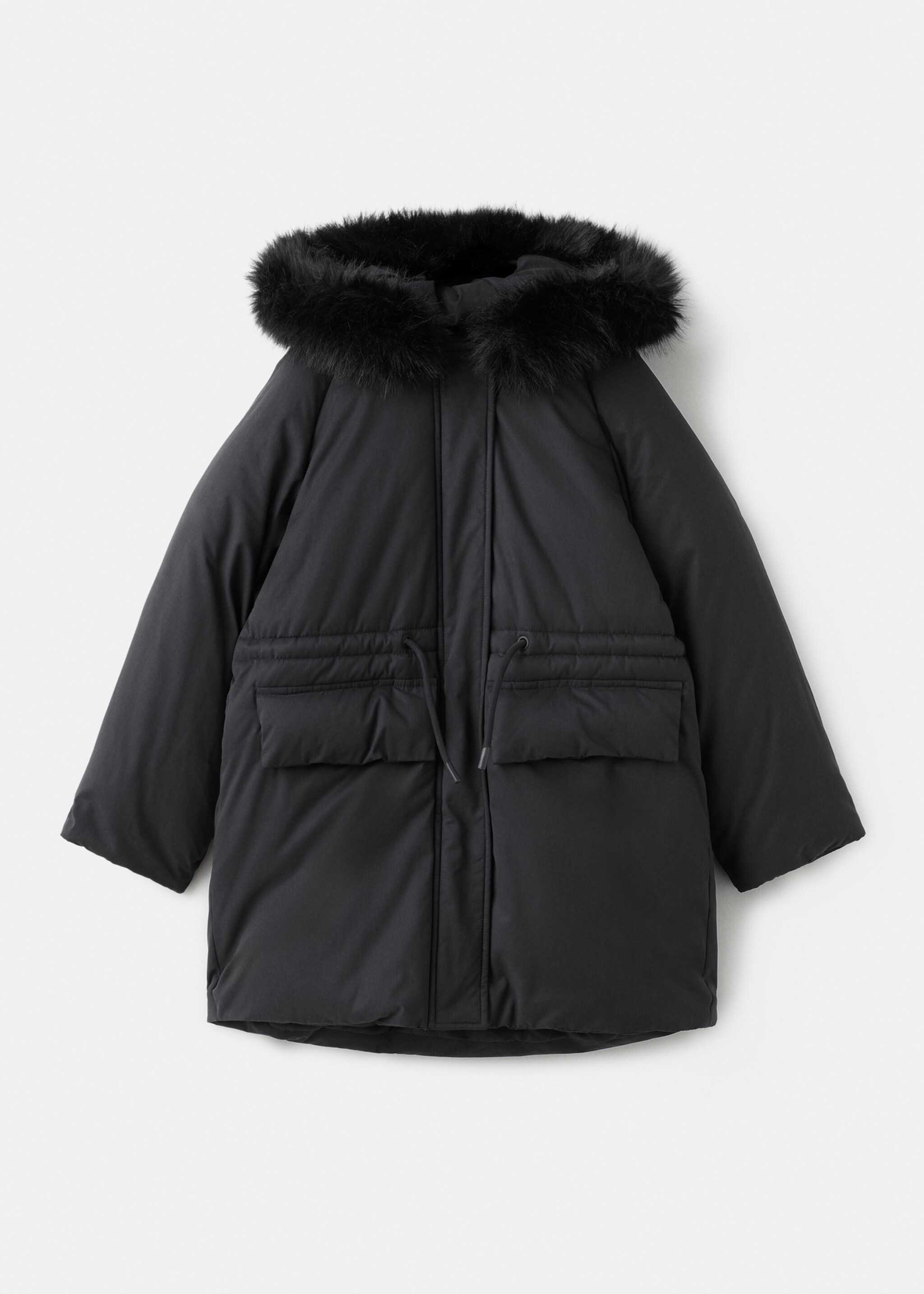 Anorak with shearling-effect hood - Article without model, Black. Ref: 17037761-00.