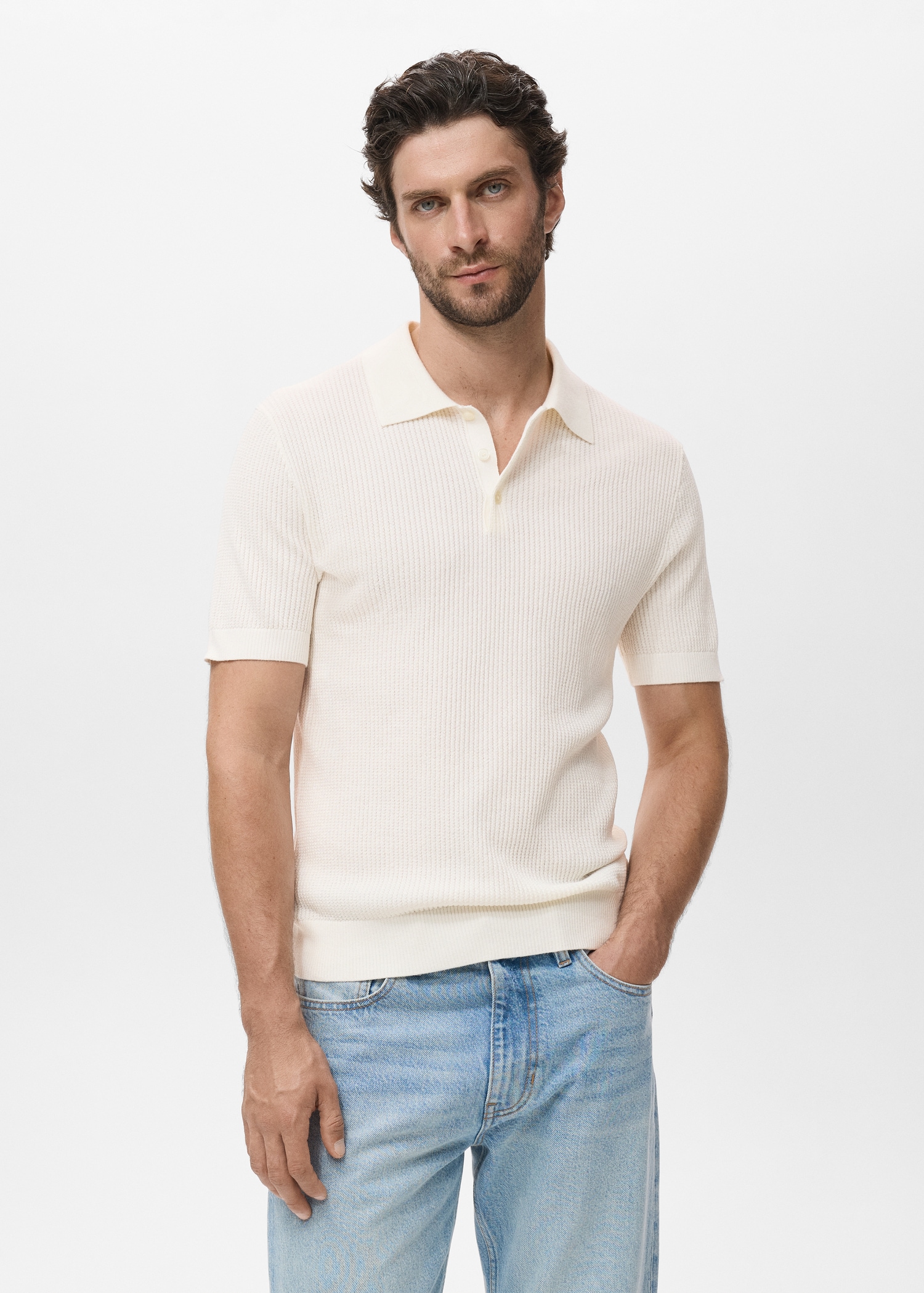 Ribbed knit polo shirt