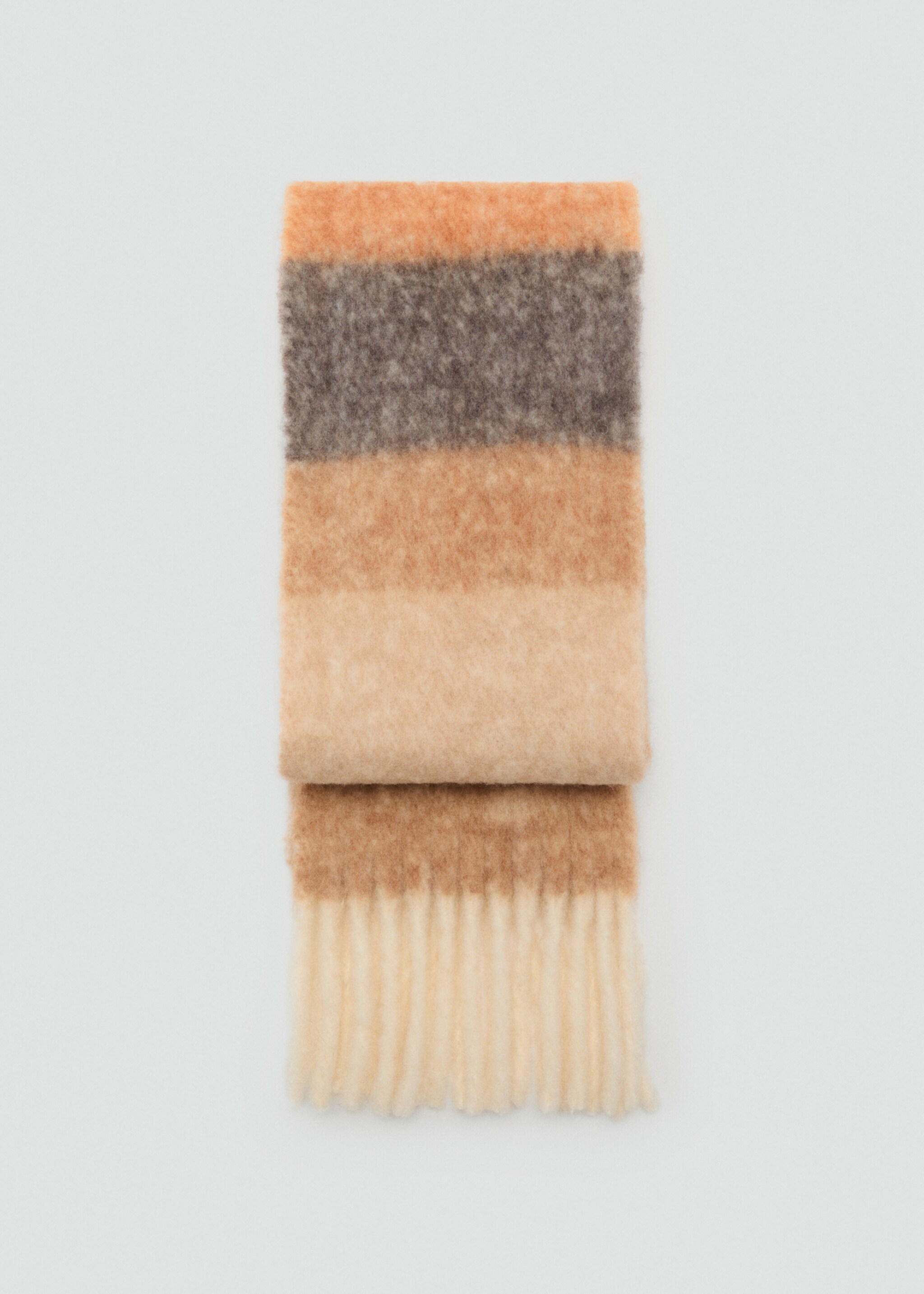 Striped scarf with tasselled ends - Article without model, Brown. Ref: 17037765-00.