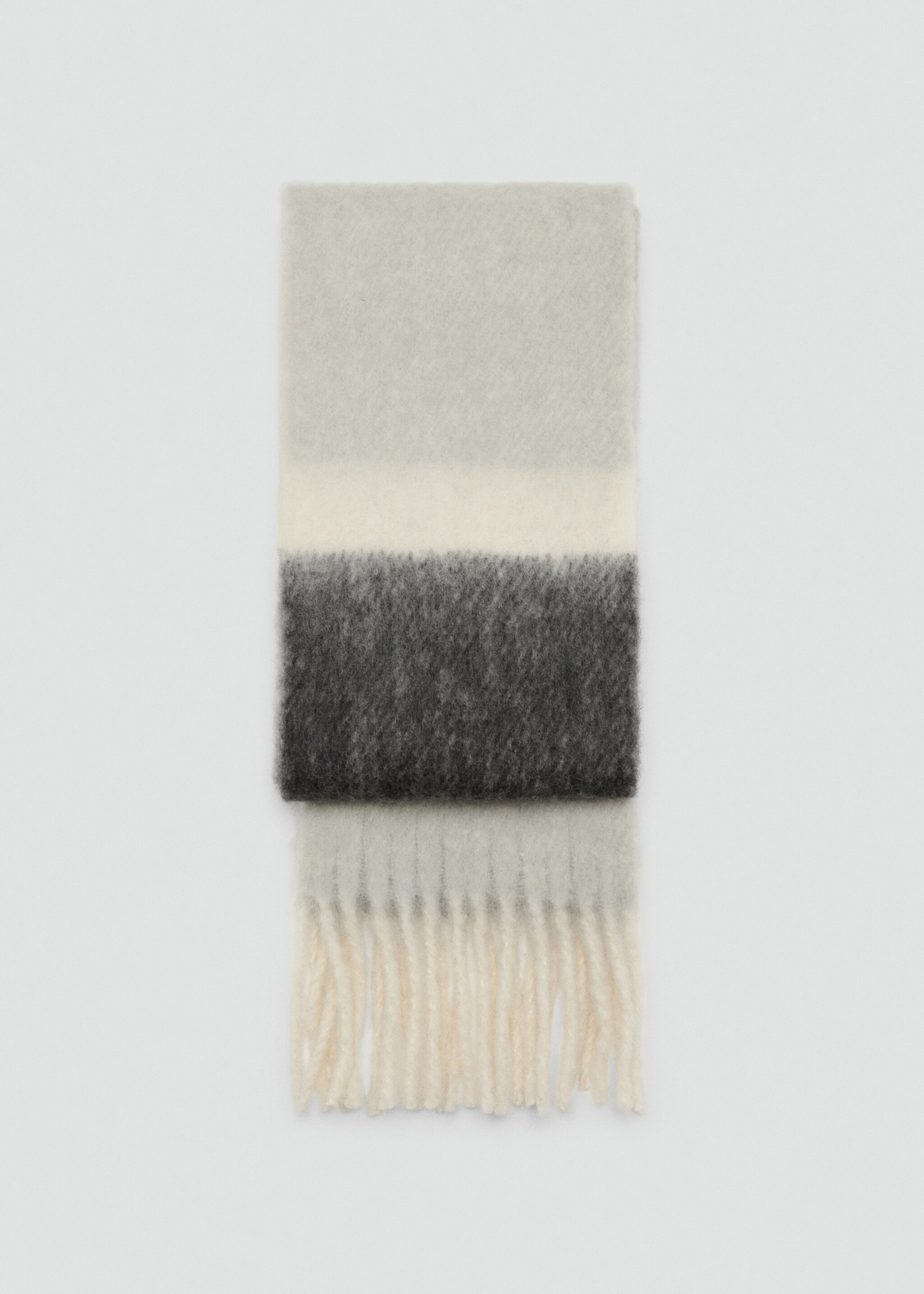 Striped scarf with tasselled ends - Article without model, Grey. Ref: 17037765-00.