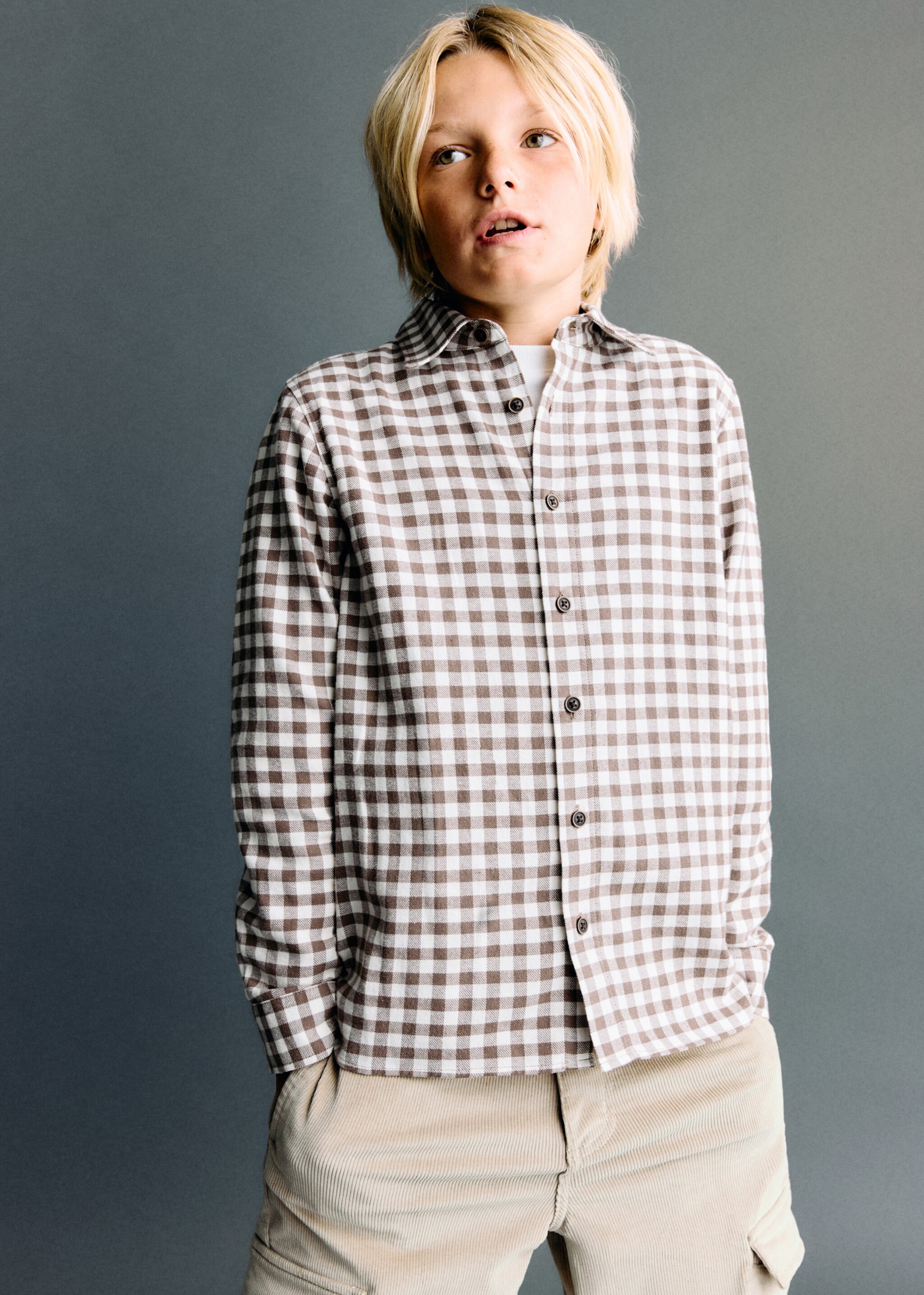 Checked print shirt - Medium plane, Brown. Ref: 17037768-00.