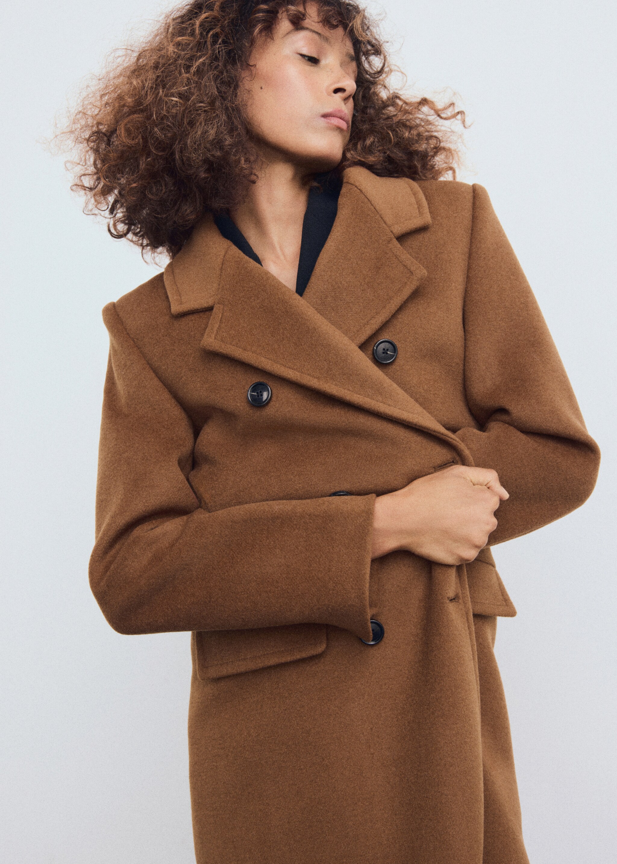 Double-breasted wool coat - Details of the article 1, Ochre. Ref: 17037769-00.