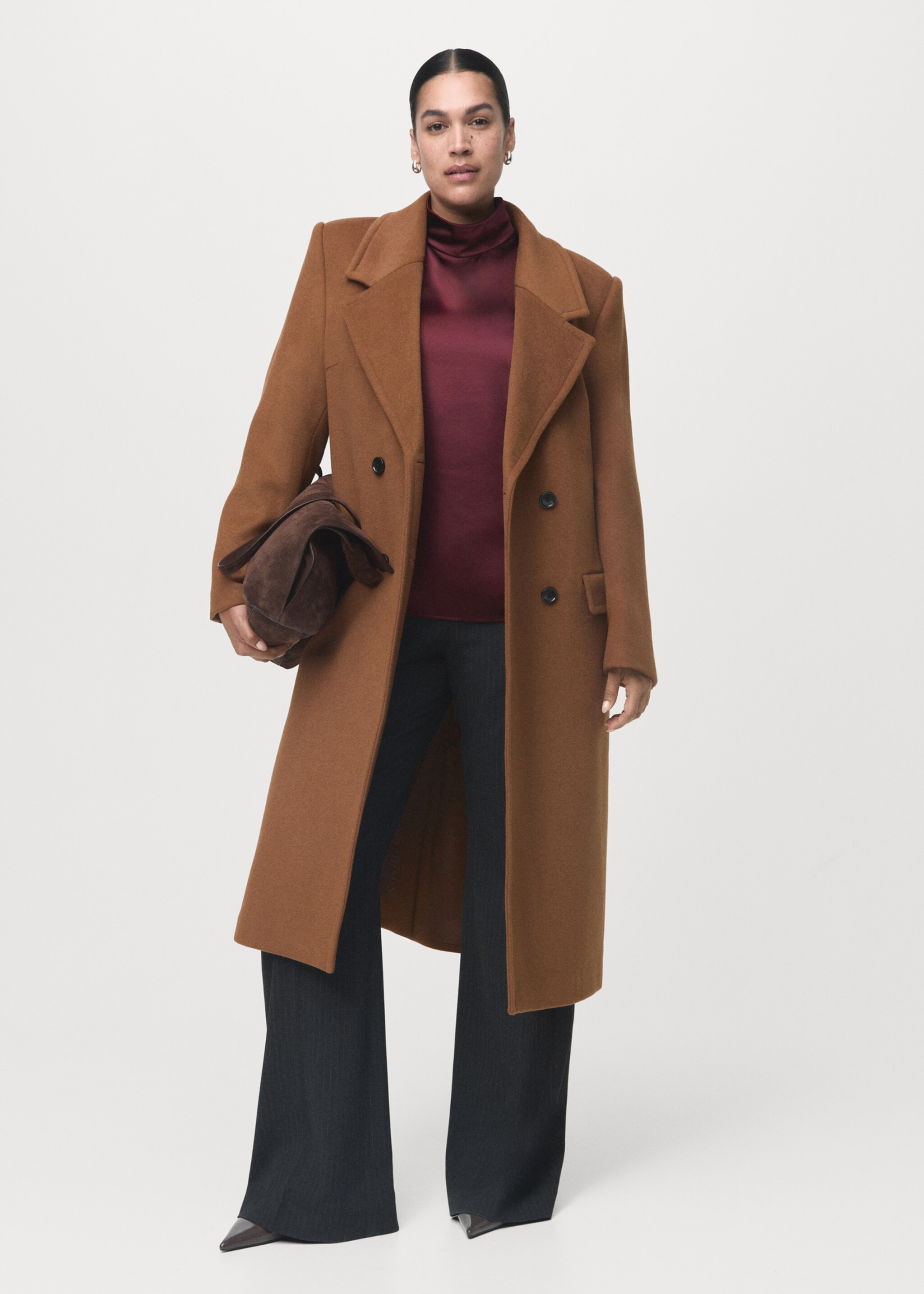 Double-breasted wool coat - Details of the article 3, Ochre. Ref: 17037769-00.