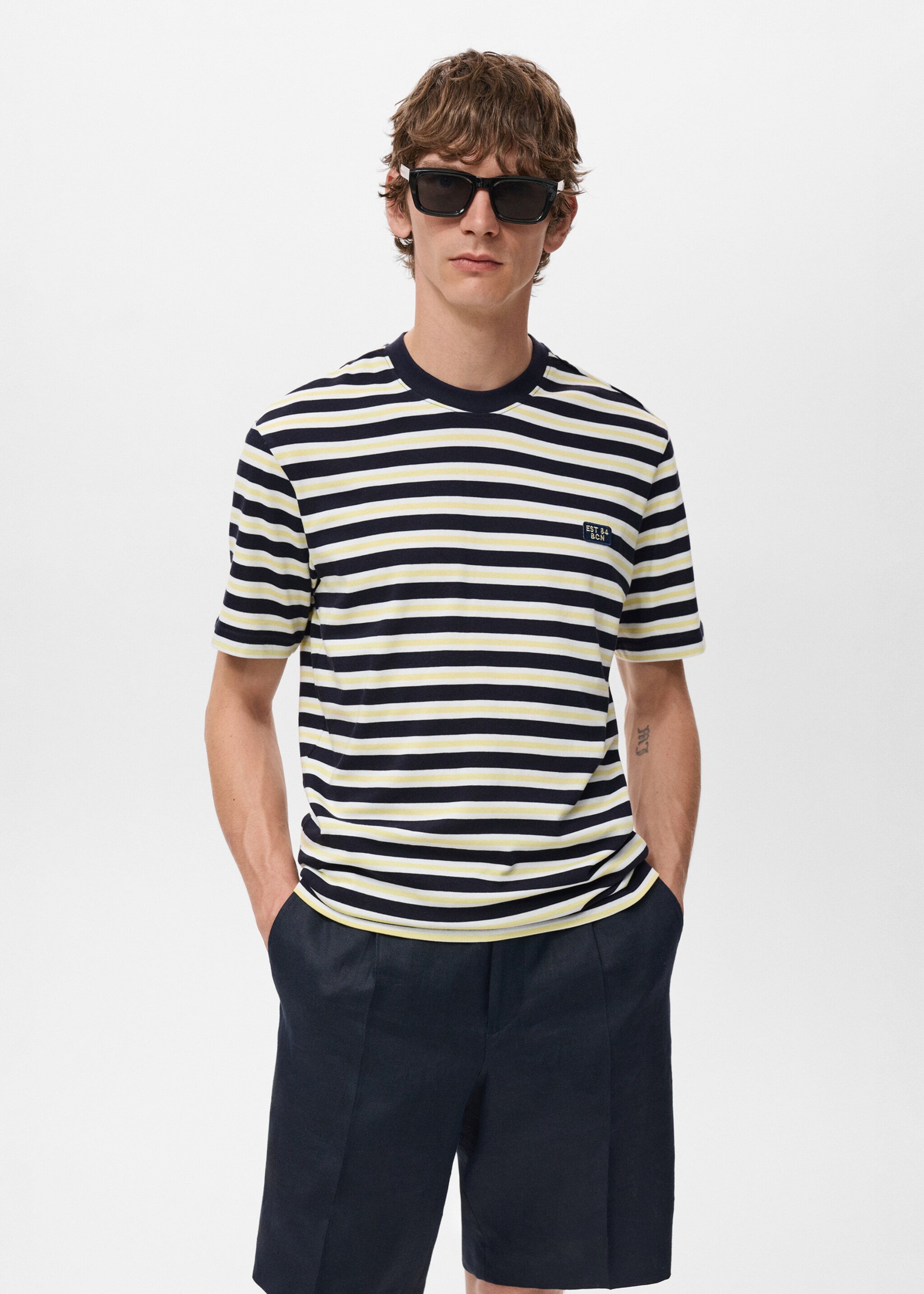 100% cotton regular-fit striped t-shirt - Medium plane, Navy. Ref: 17037773-00.
