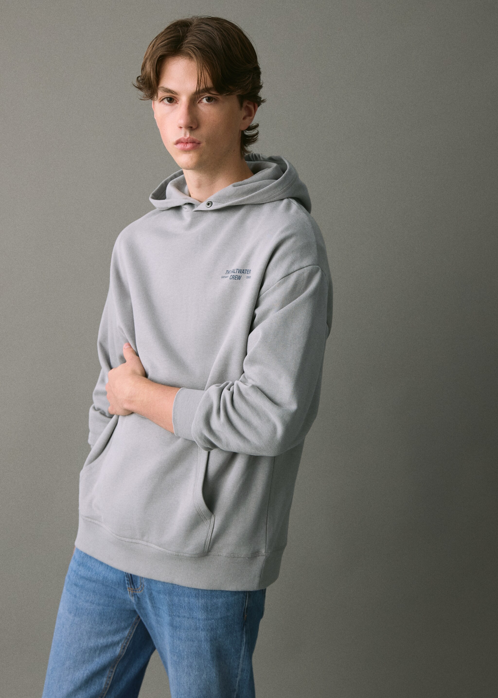 Printed hoodie - Medium plane, Grey. Ref: 17037775-00.