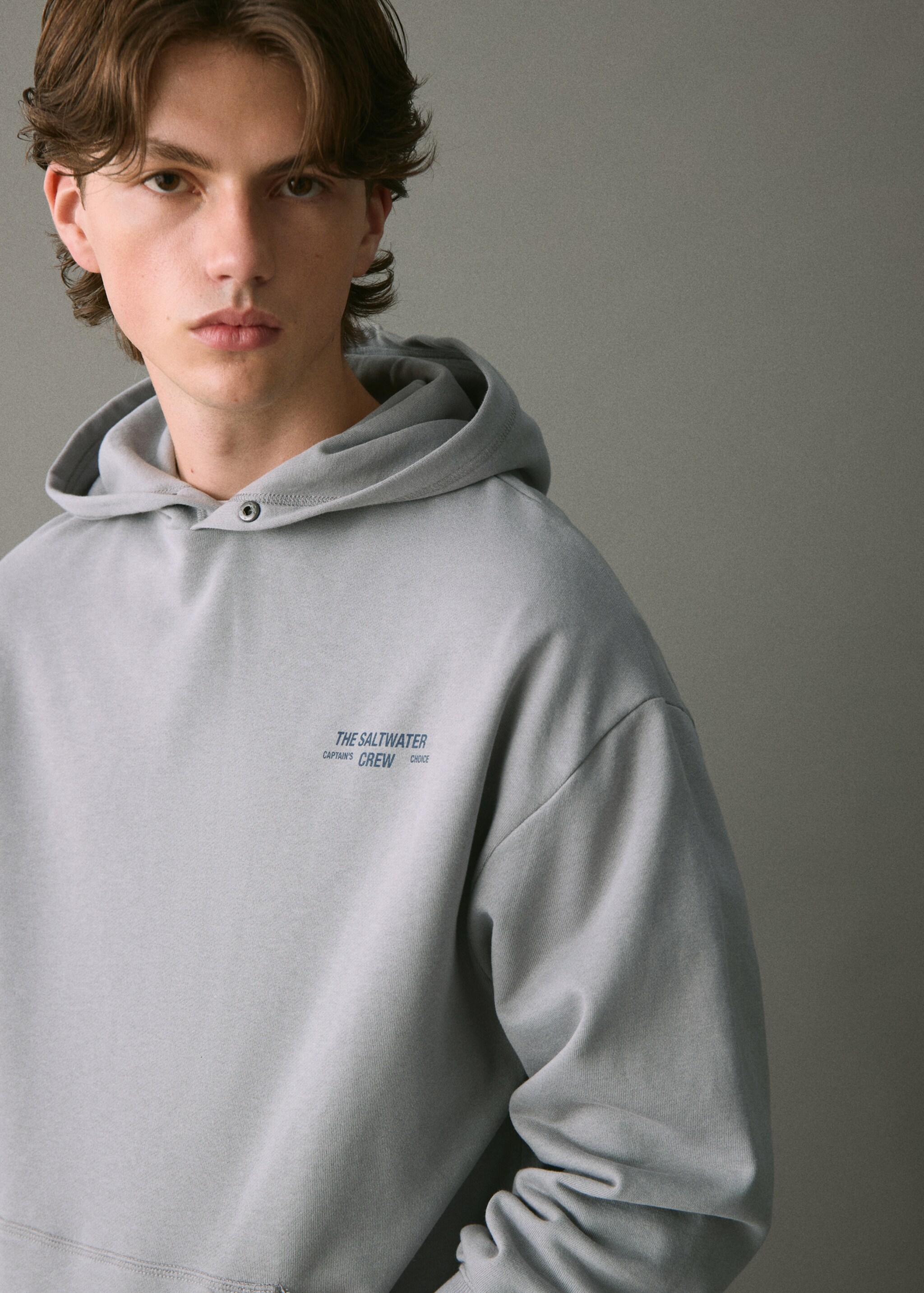 Printed hoodie - Details of the article 1, Grey. Ref: 17037775-00.