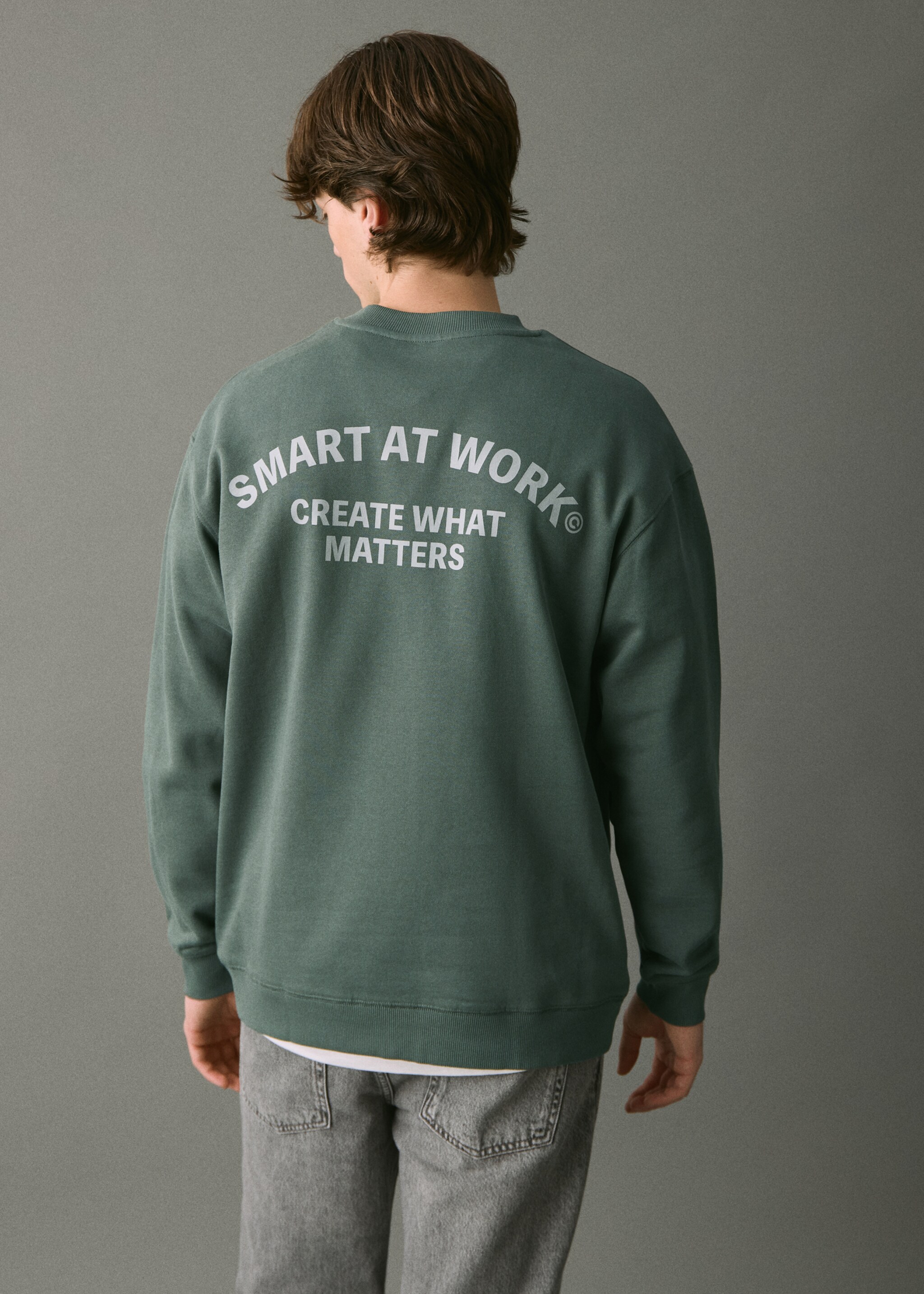 Printed cotton sweatshirt - Details of the article 1, Green. Ref: 17037776-00.
