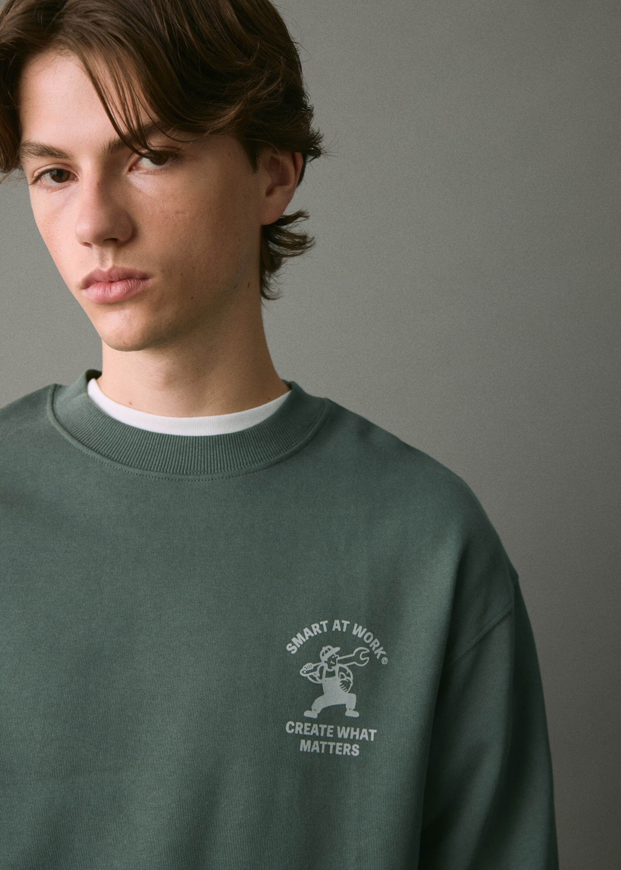 Printed cotton sweatshirt - Reverse of the article, Green. Ref: 17037776-00.