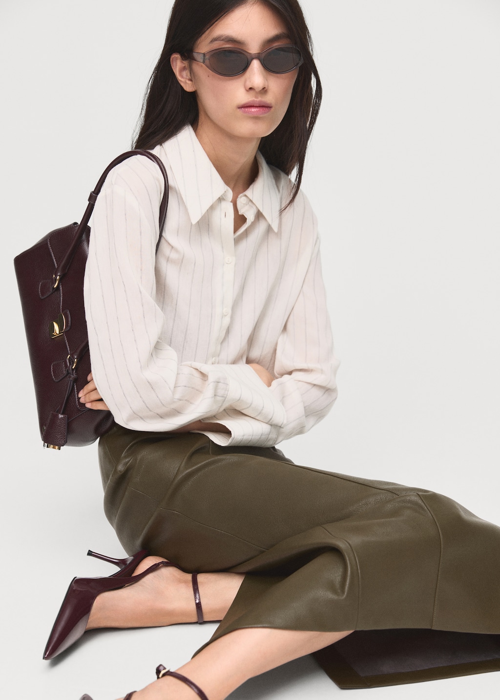 Faux-leather pencil skirt