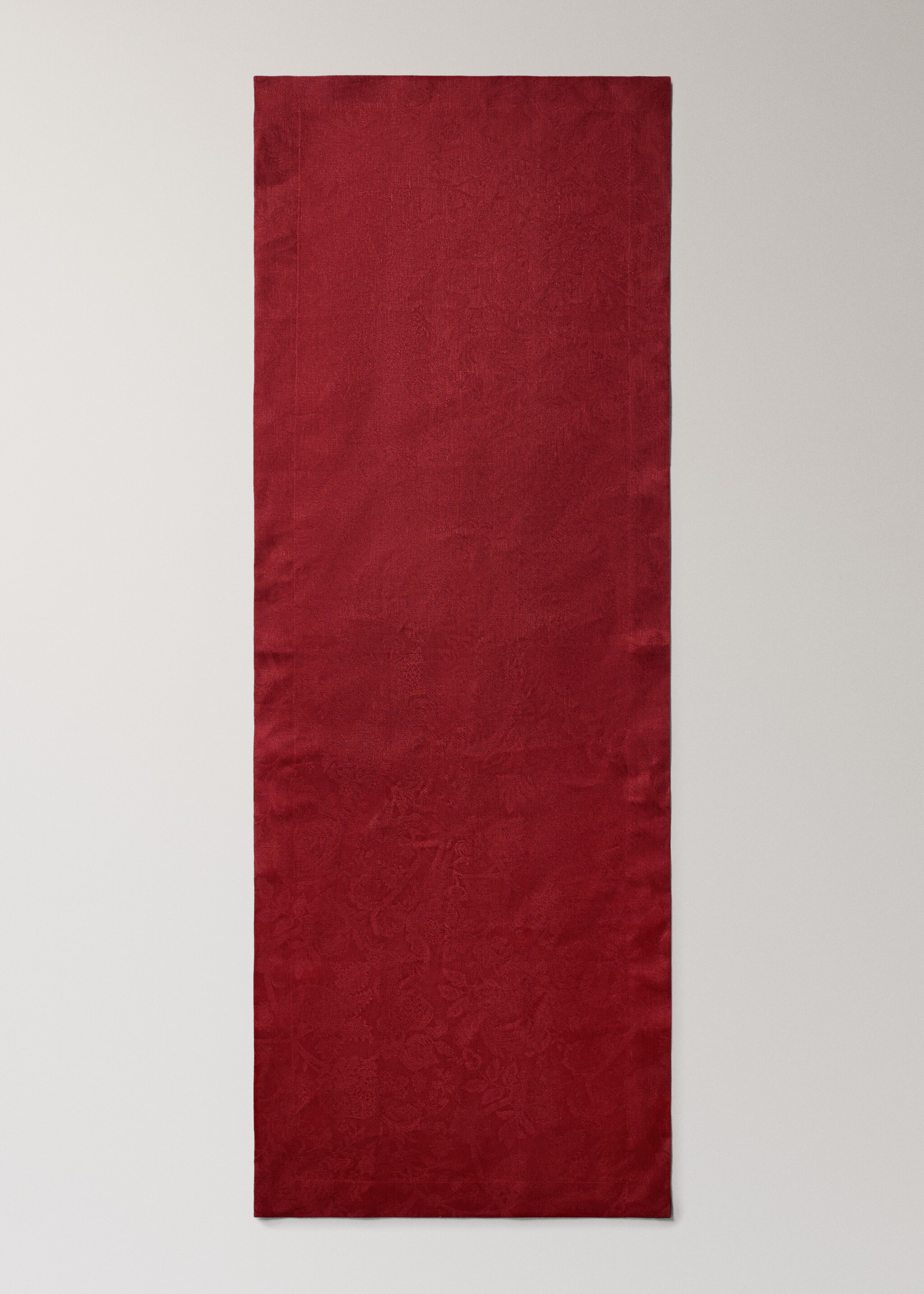 Jacquard linen floral table runner - Details of the article 2, Red. Ref: 17037783-00.