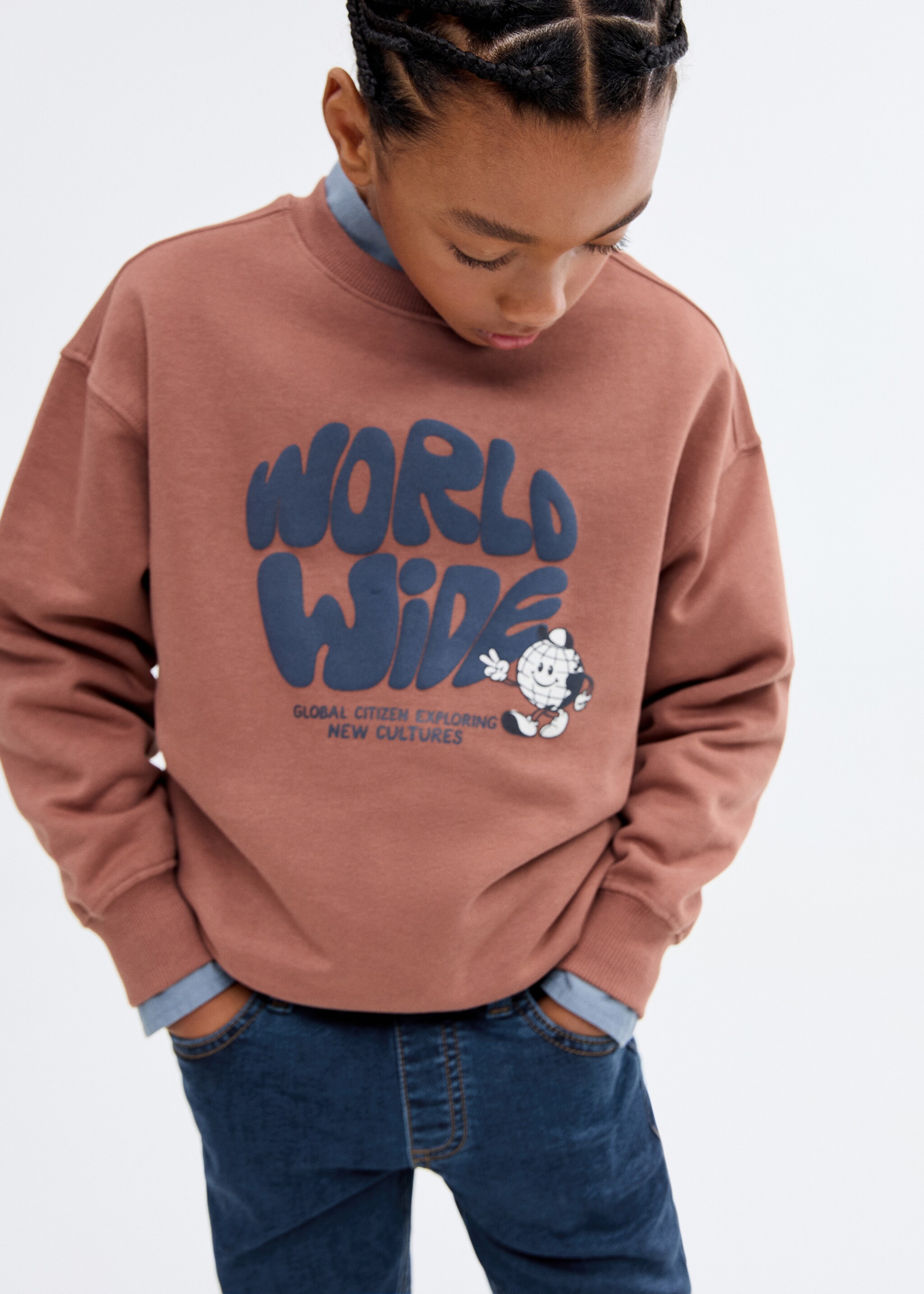 Sweat-shirt coton imprimé - Plan moyen, Orange brûlé. Ref: 17037790-00.
