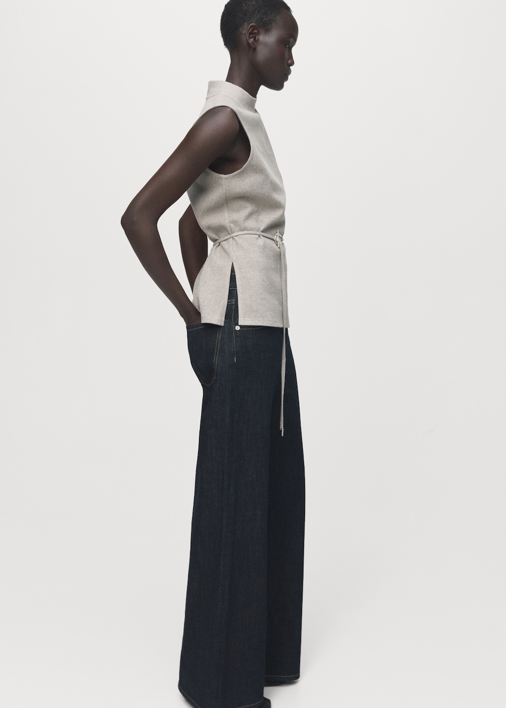 Turtleneck top with belt