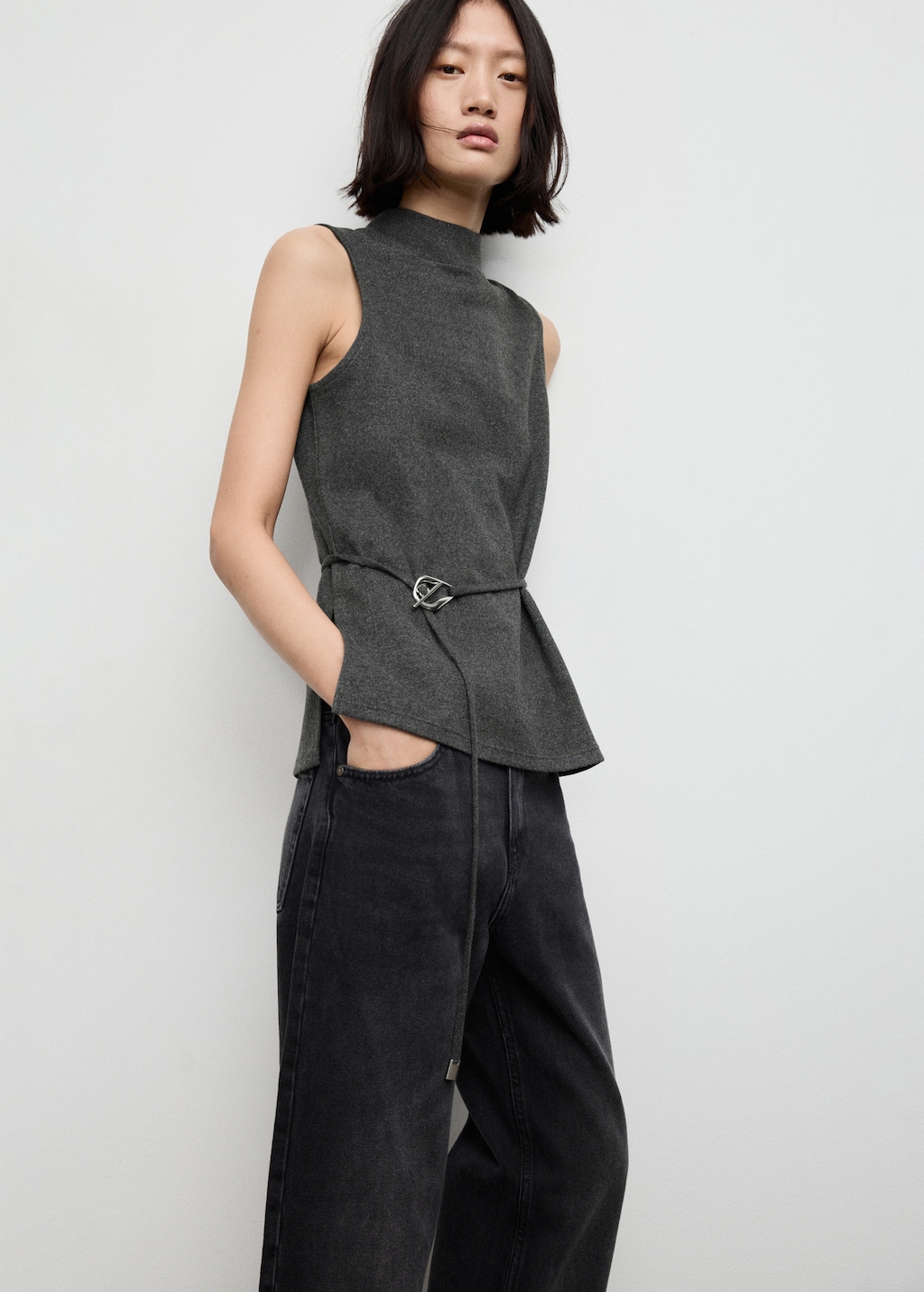 Mango Turtleneck top with belt thumbnail