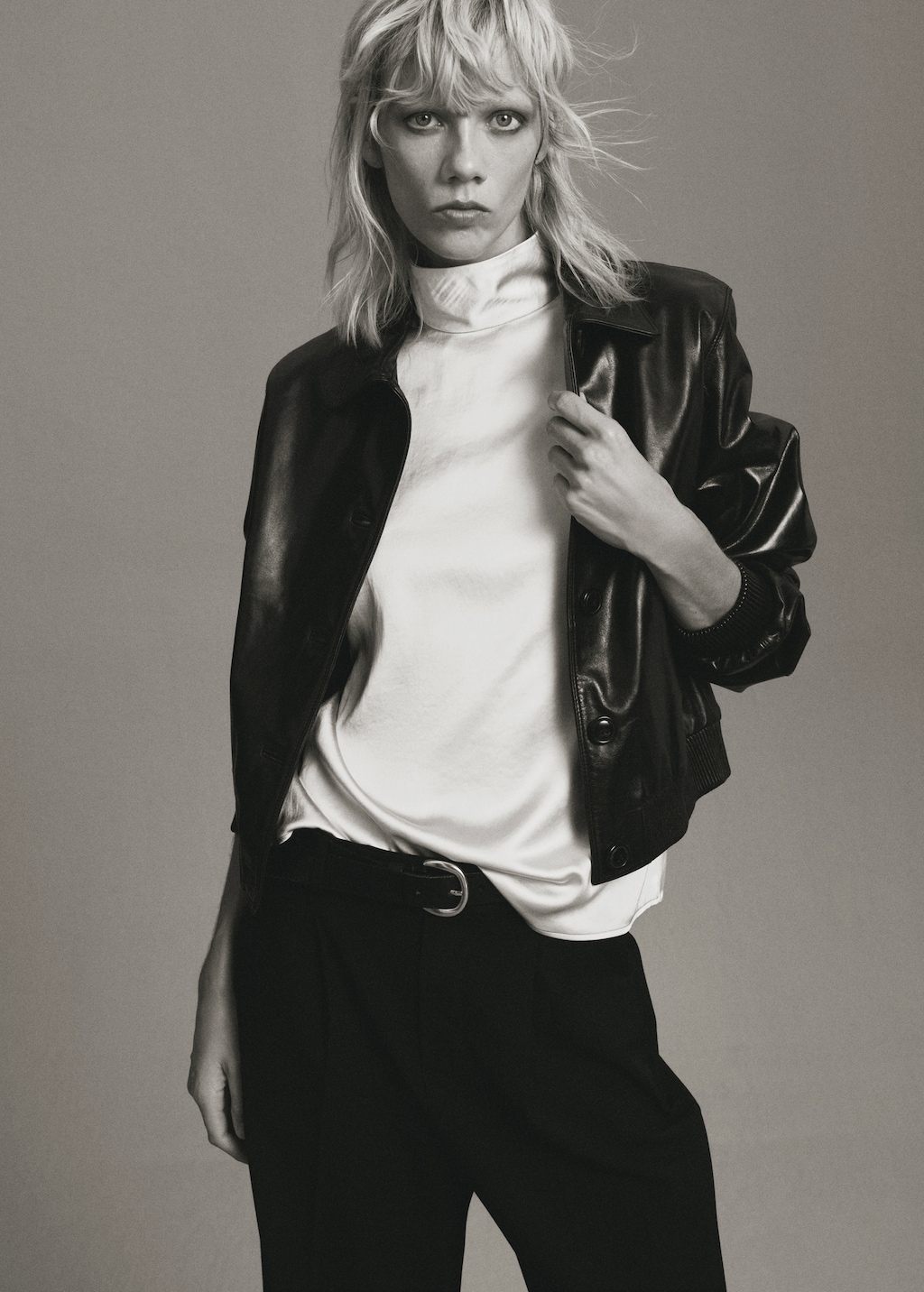 High collar satin blouse