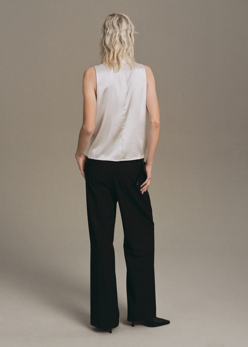 High collar satin blouse