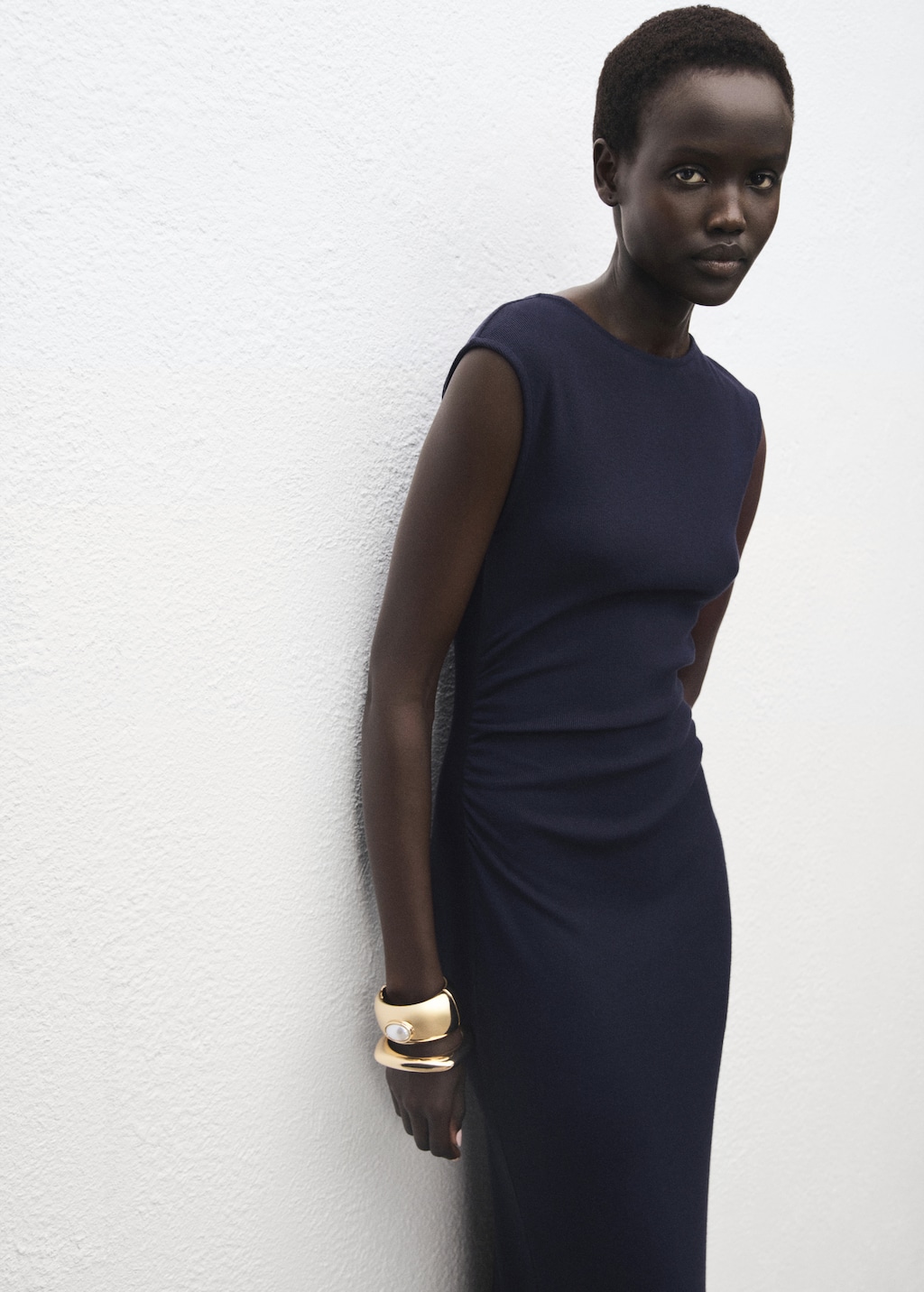 Fine-knit dress with gathered sides