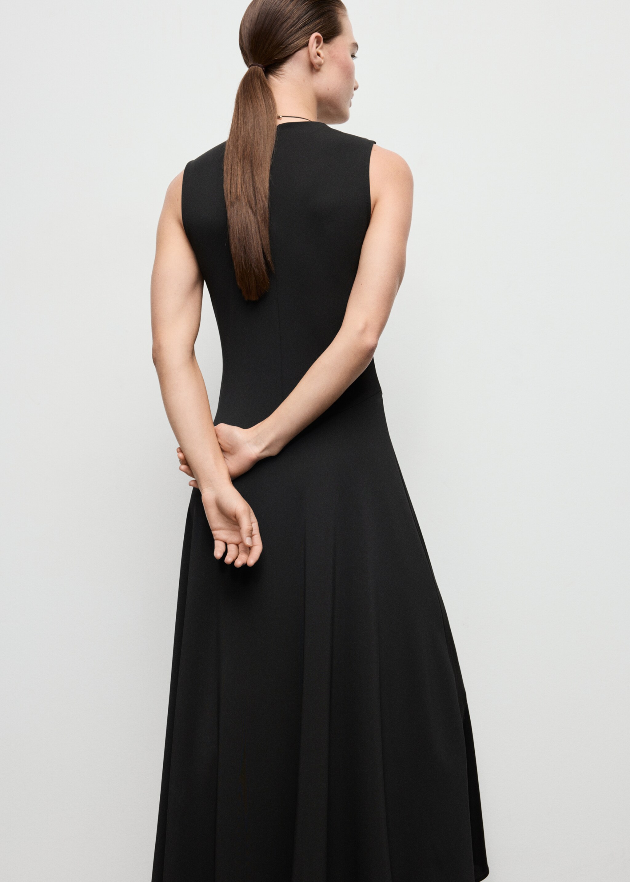 Pleated A-line dress - Reverse of the article, Black. Ref: 17037806-00.