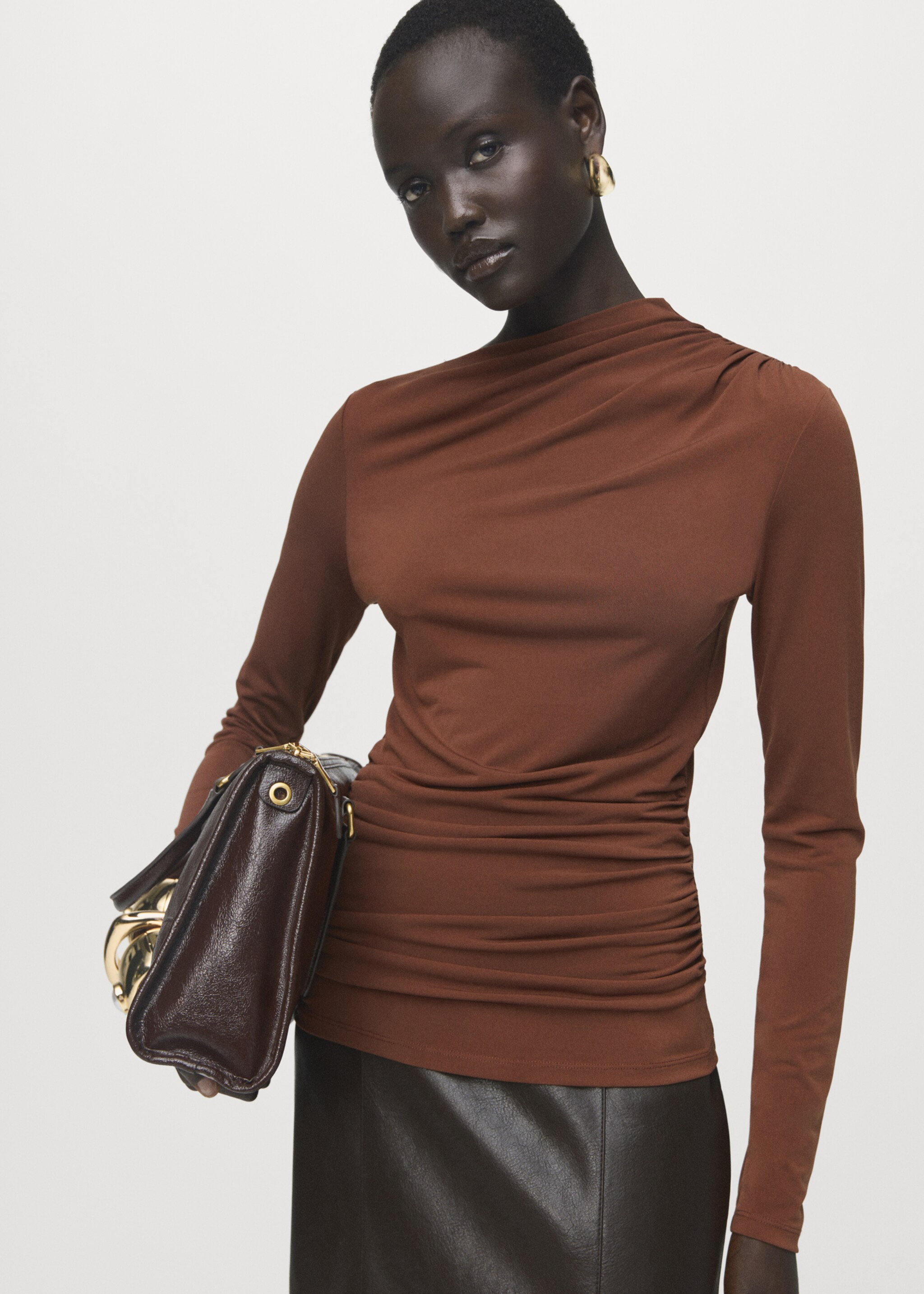 Draped fitted t-shirt - Medium plane, Brown. Ref: 17037818-00.