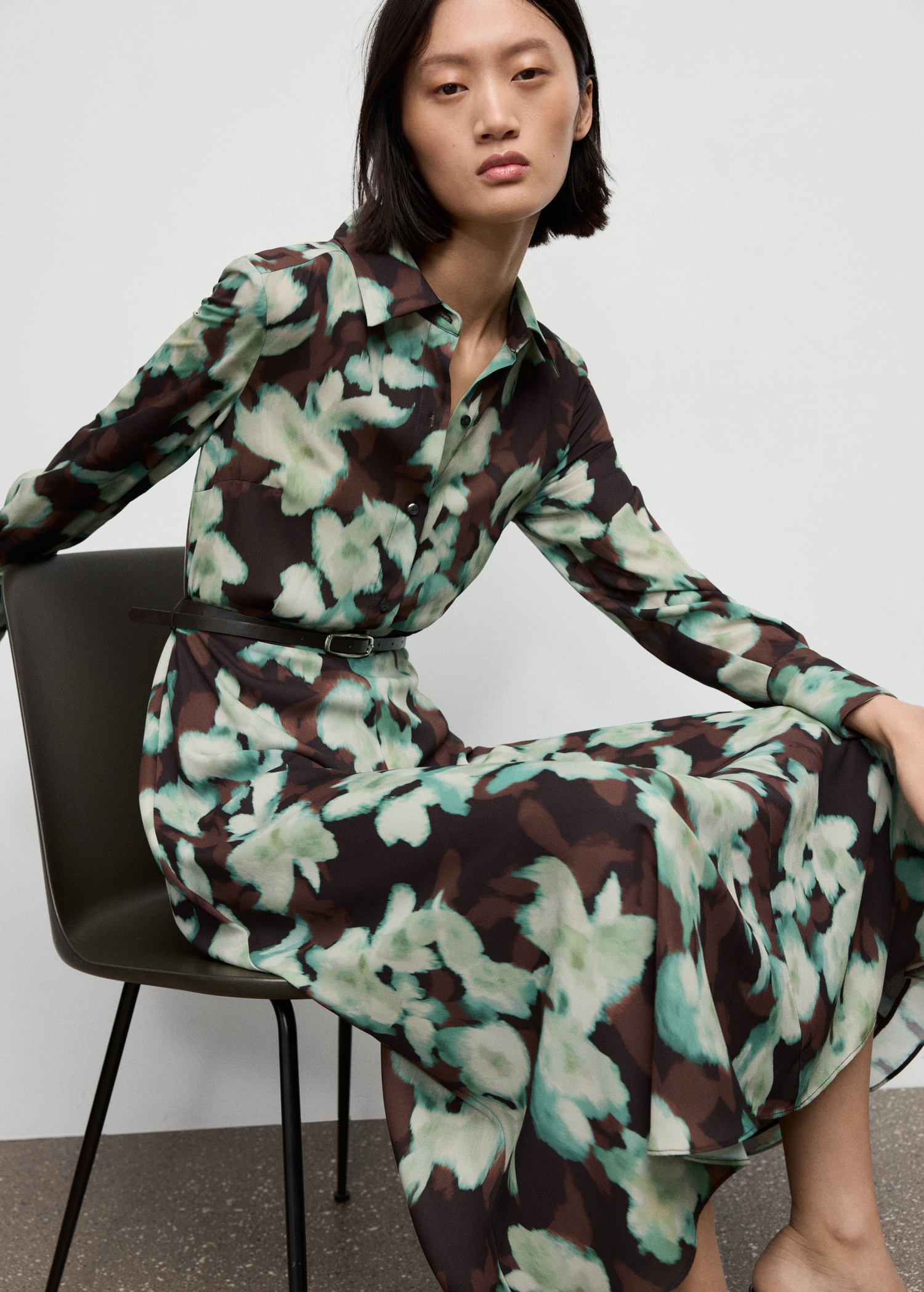 Printed shirt dress with belt Women MANGO Mali