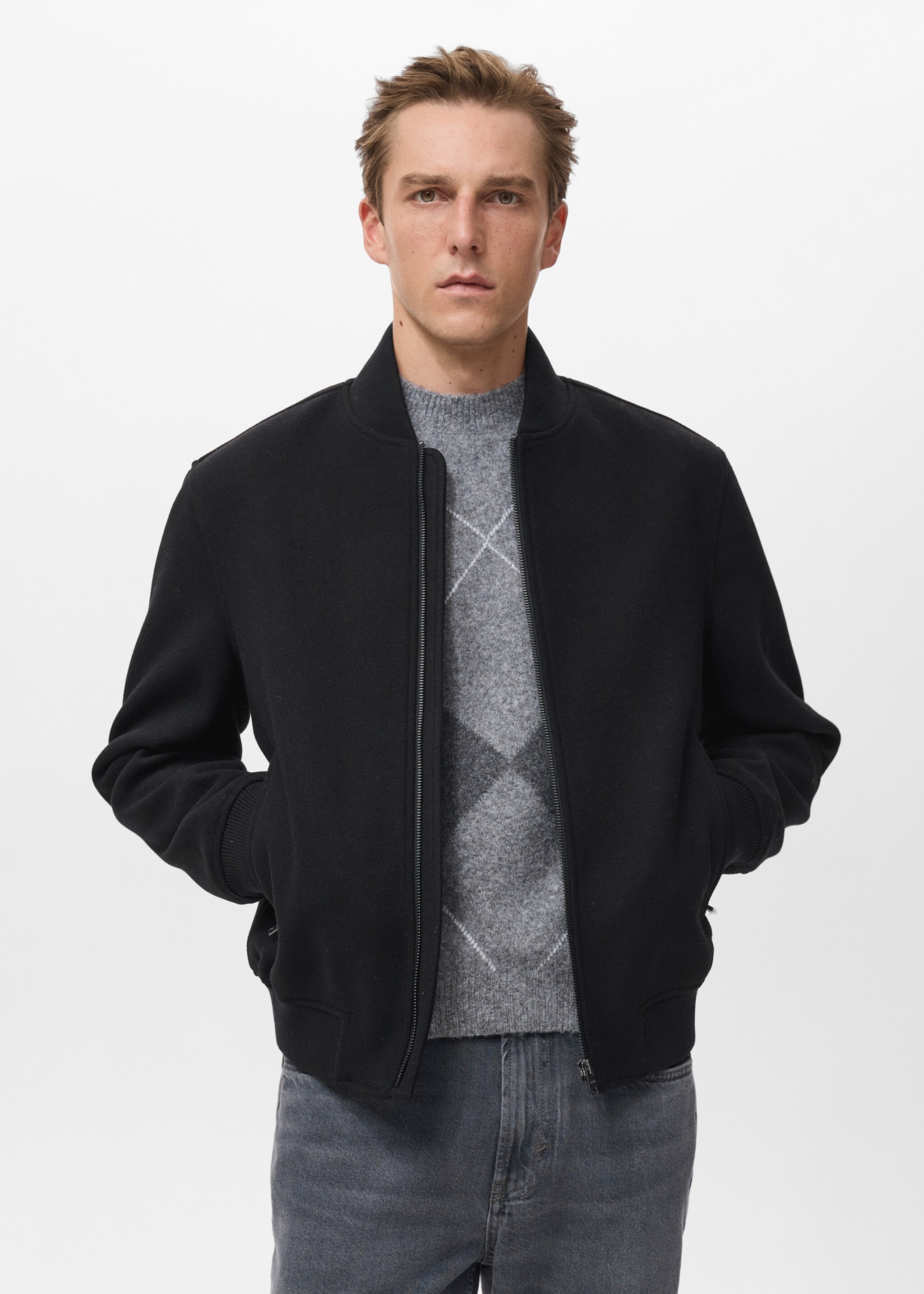 Bomber jacket with zip - Medium plane, Black. Ref: 17037889-00.