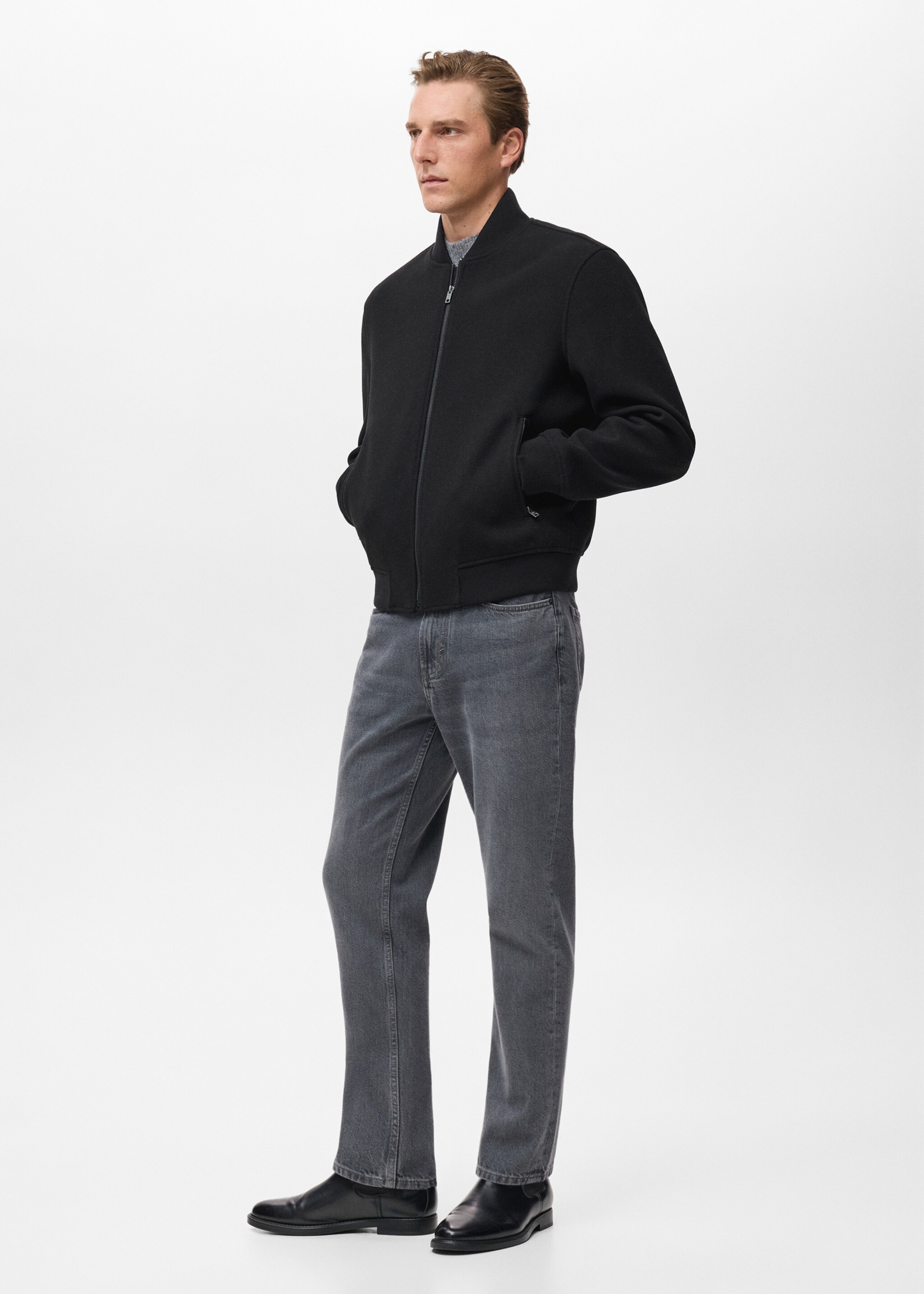 Bomber jacket with zip - Details of the article 2, Black. Ref: 17037889-00.