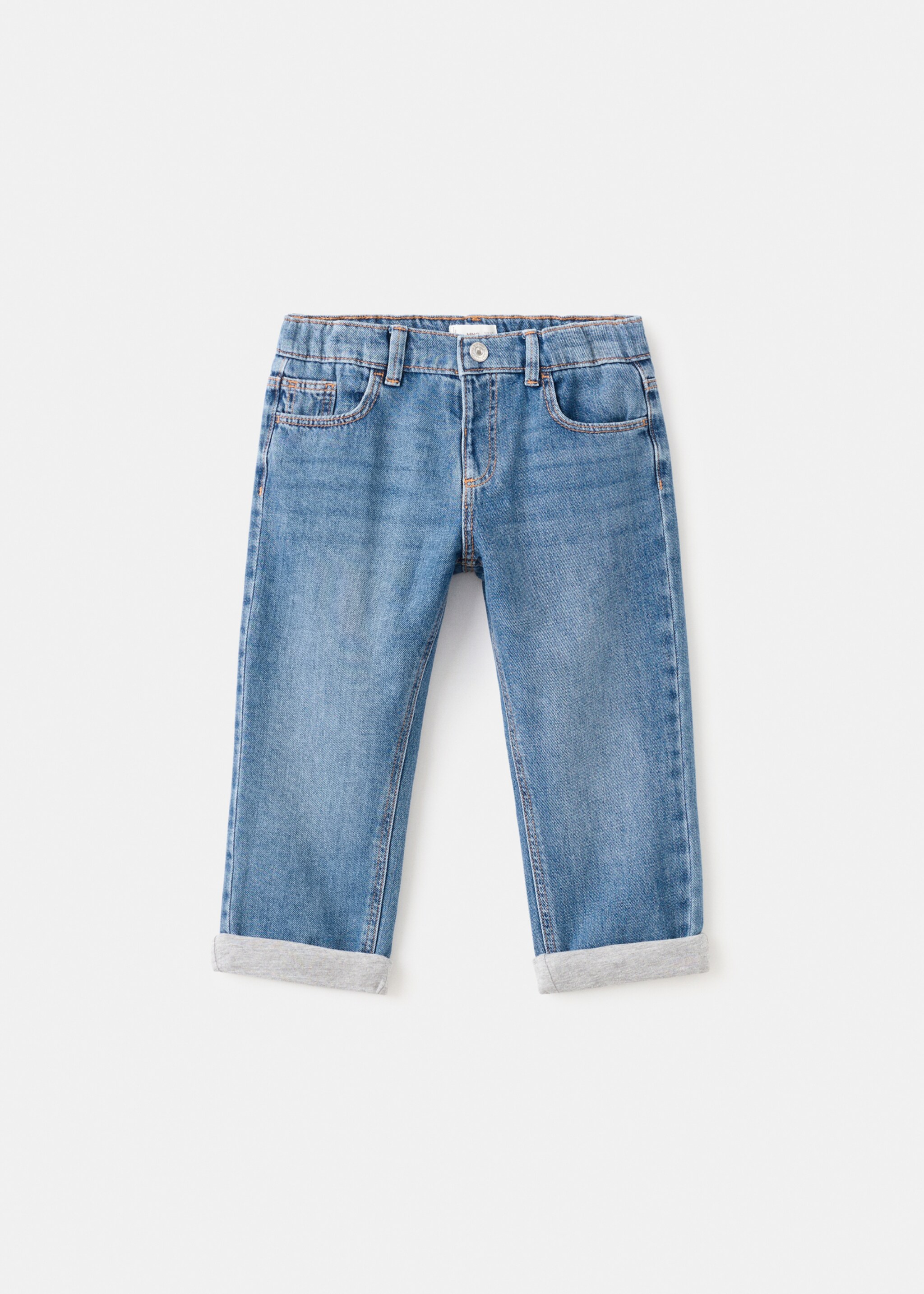 Jean droit bas à revers - Article sans modèle, Bleu moyen. Ref: 17037892-00.