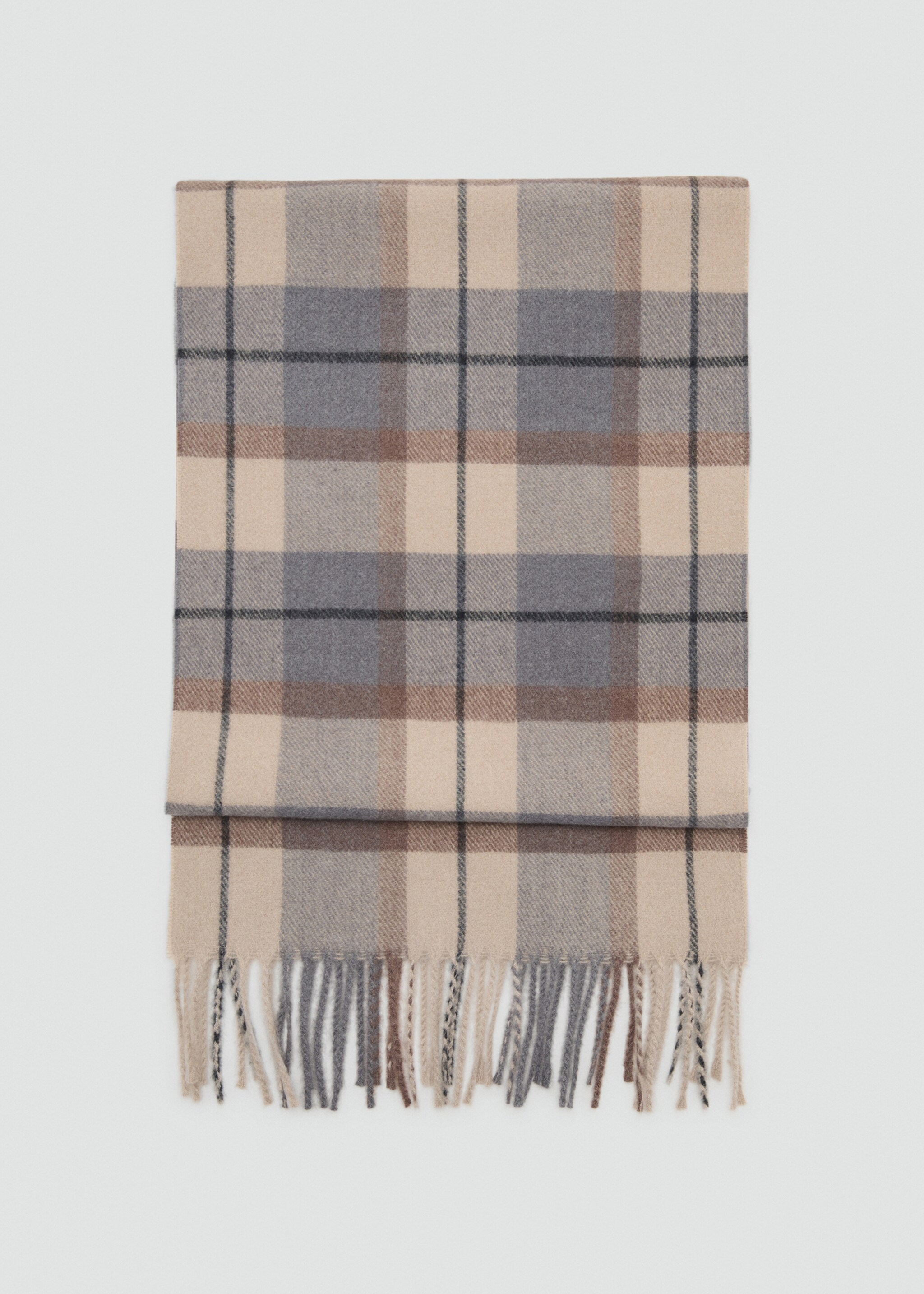 Check fringed scarf - Article without model, Medium Brown. Ref: 17037895-00.