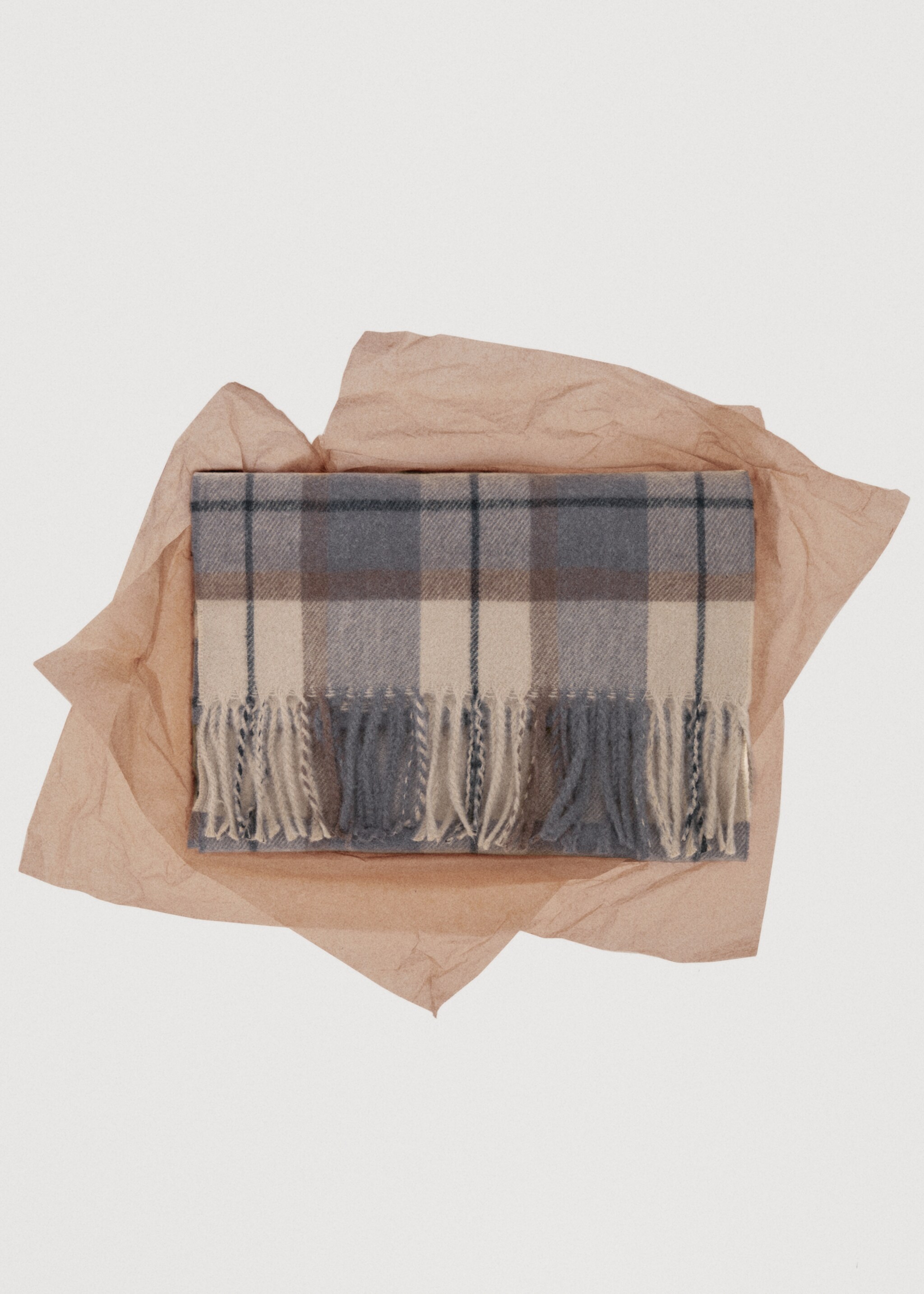 Check fringed scarf - Details of the article 9, Medium Brown. Ref: 17037895-00.