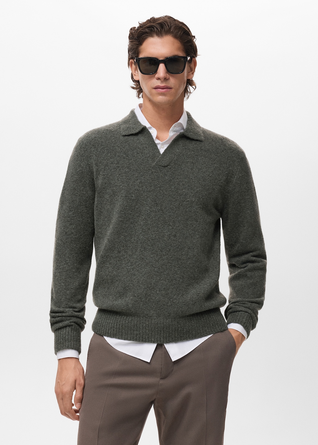 Knitted wool blend polo sweater