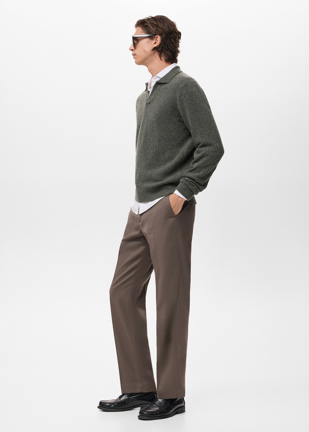 Knitted wool blend polo sweater