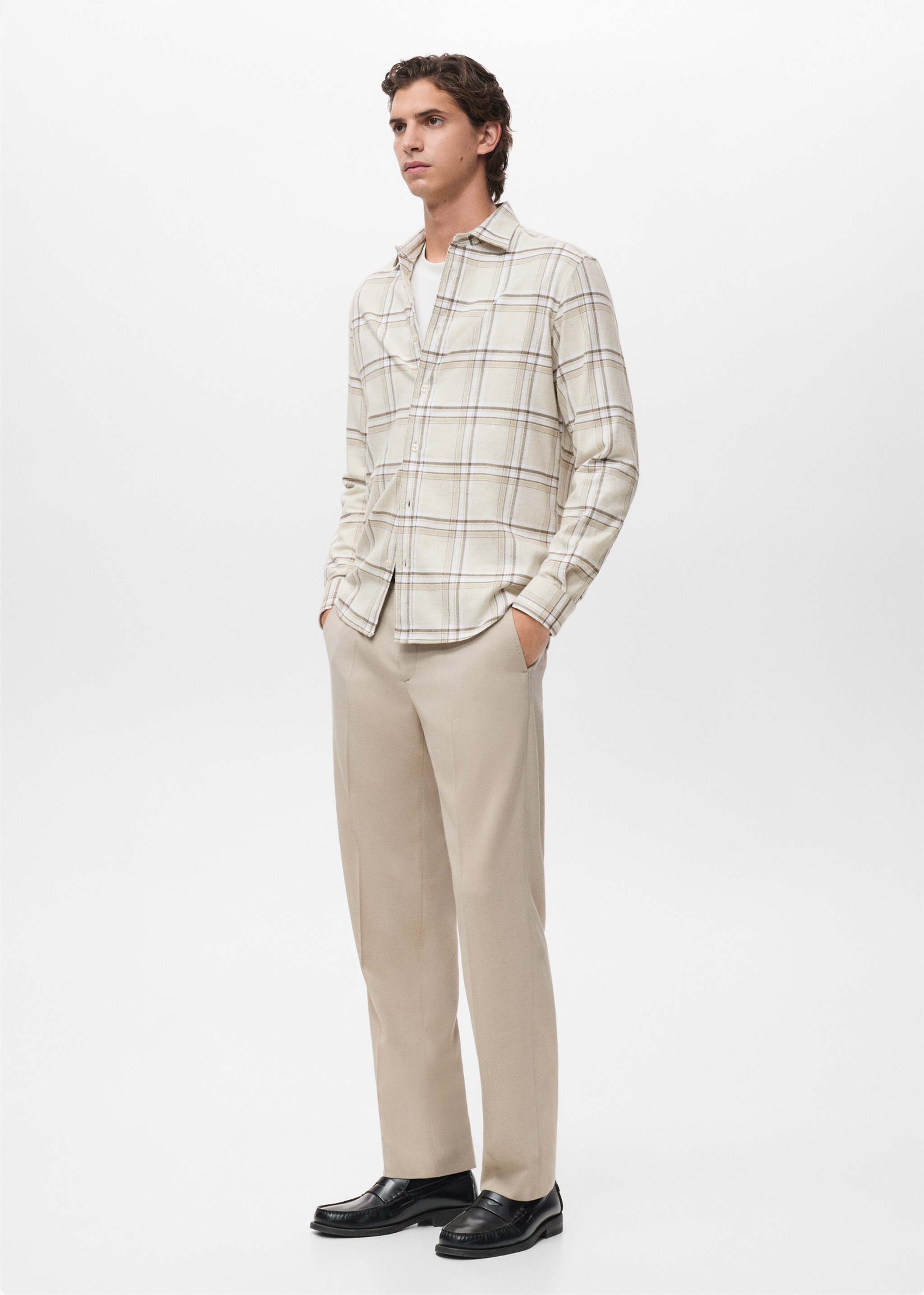 100% cotton flannel check overshirt - Details of the article 2, Ecru. Ref: 17037900-00.