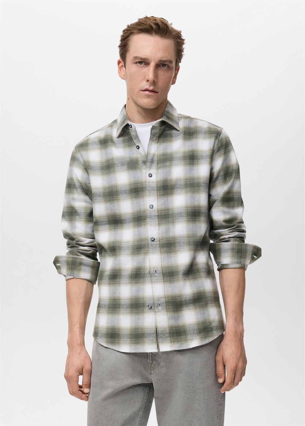 100% cotton flannel check overshirt