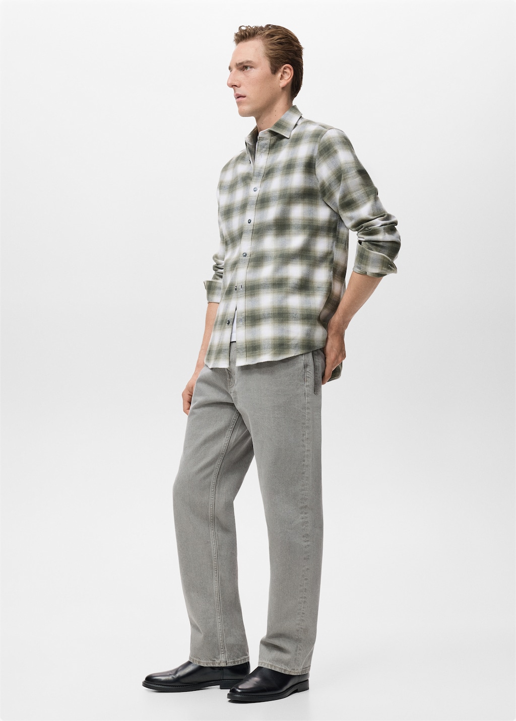 100% cotton flannel check overshirt