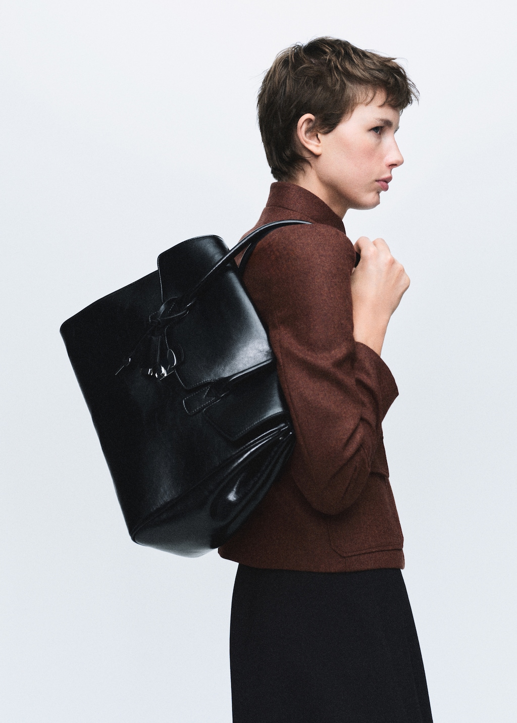 Wool jacket with band collar and pockets