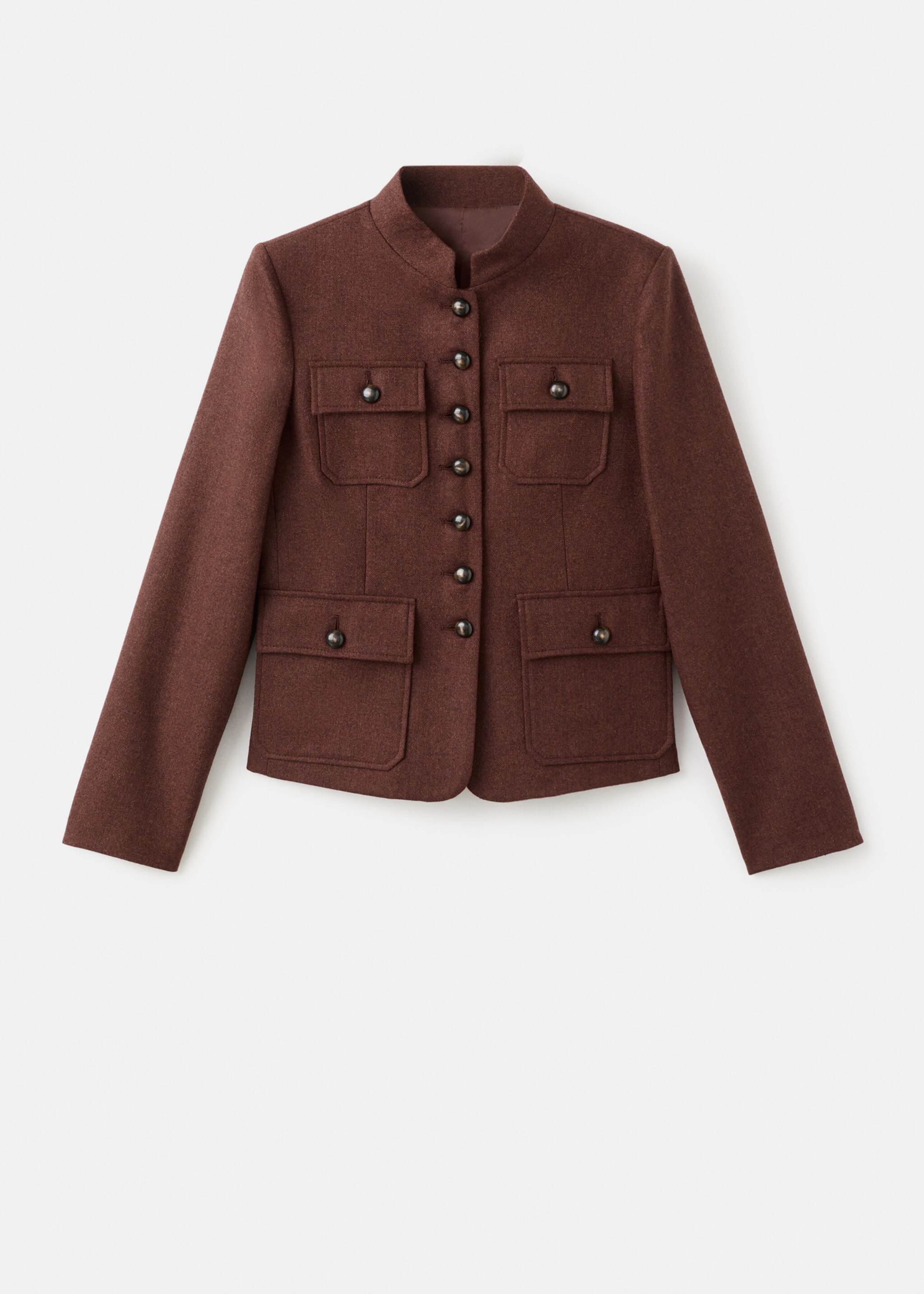 Veste en laine avec col officier et poches - Article sans modèle, Tabac. Ref: 17037912-00.