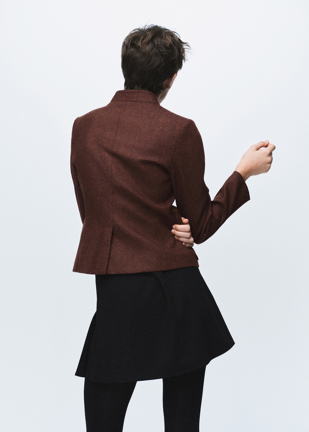 Wool jacket with band collar and pockets