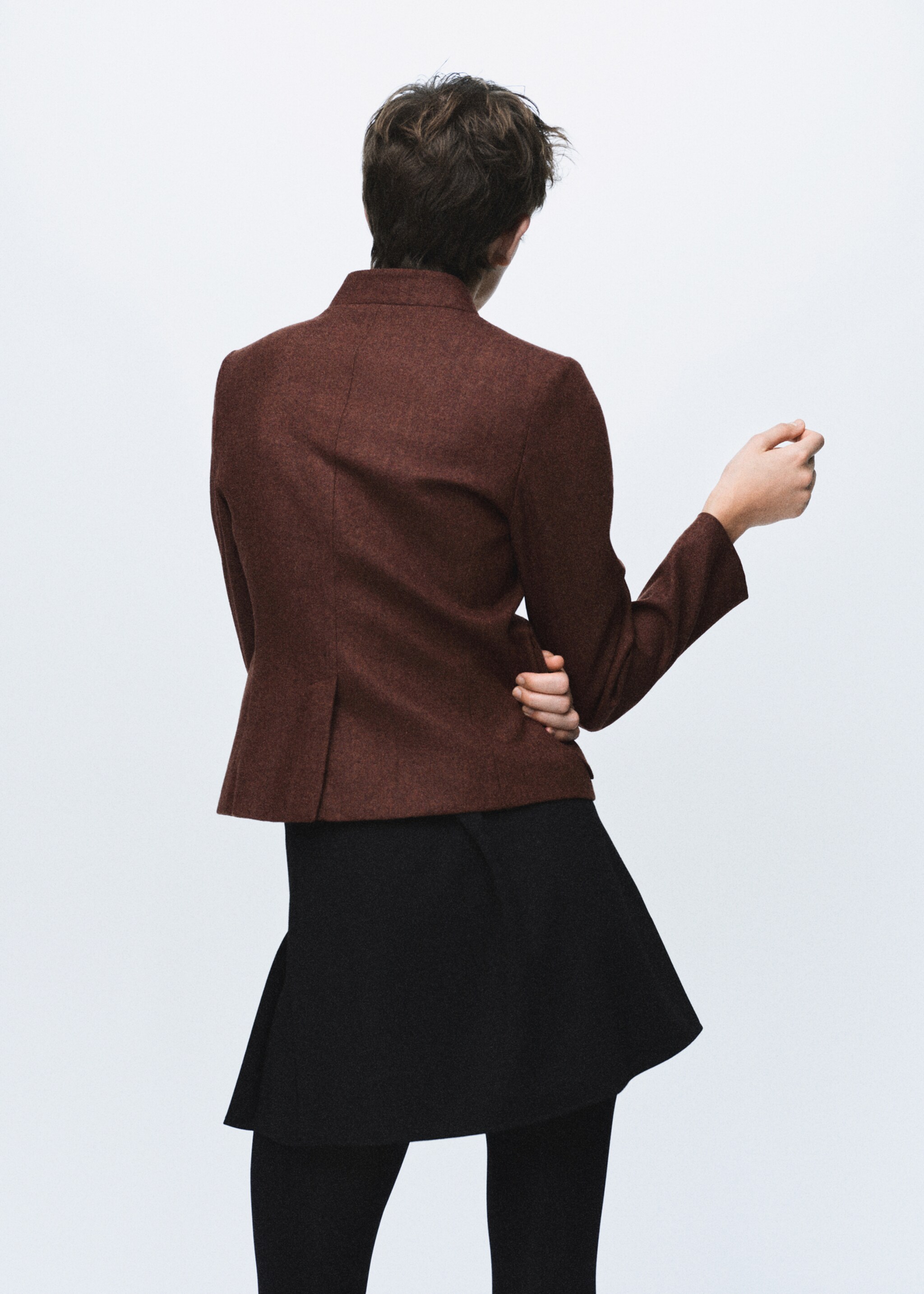 Veste en laine avec col officier et poches - Verso de l’article, Tabac. Ref: 17037912-00.