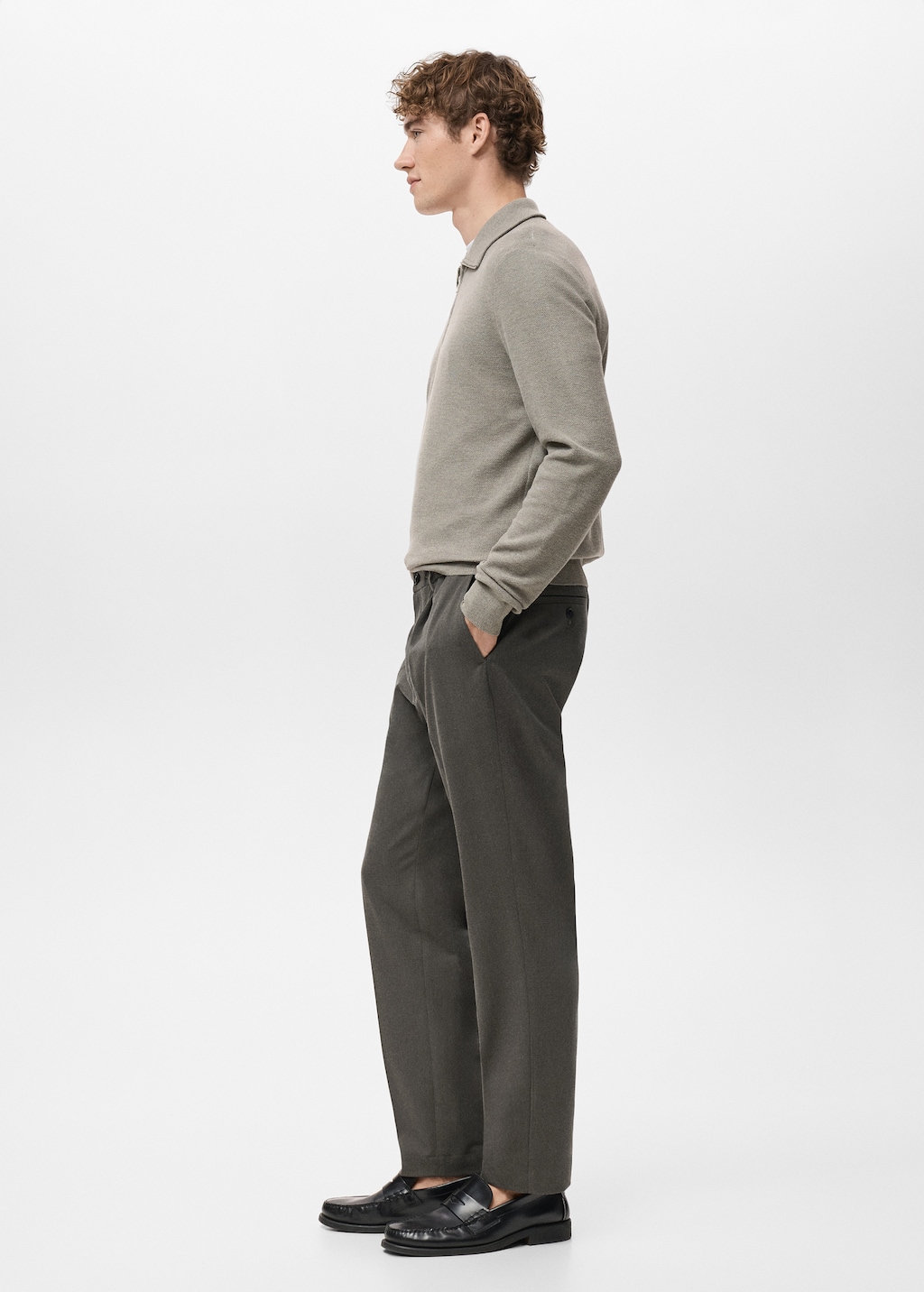 Regular fit cord pleated pants