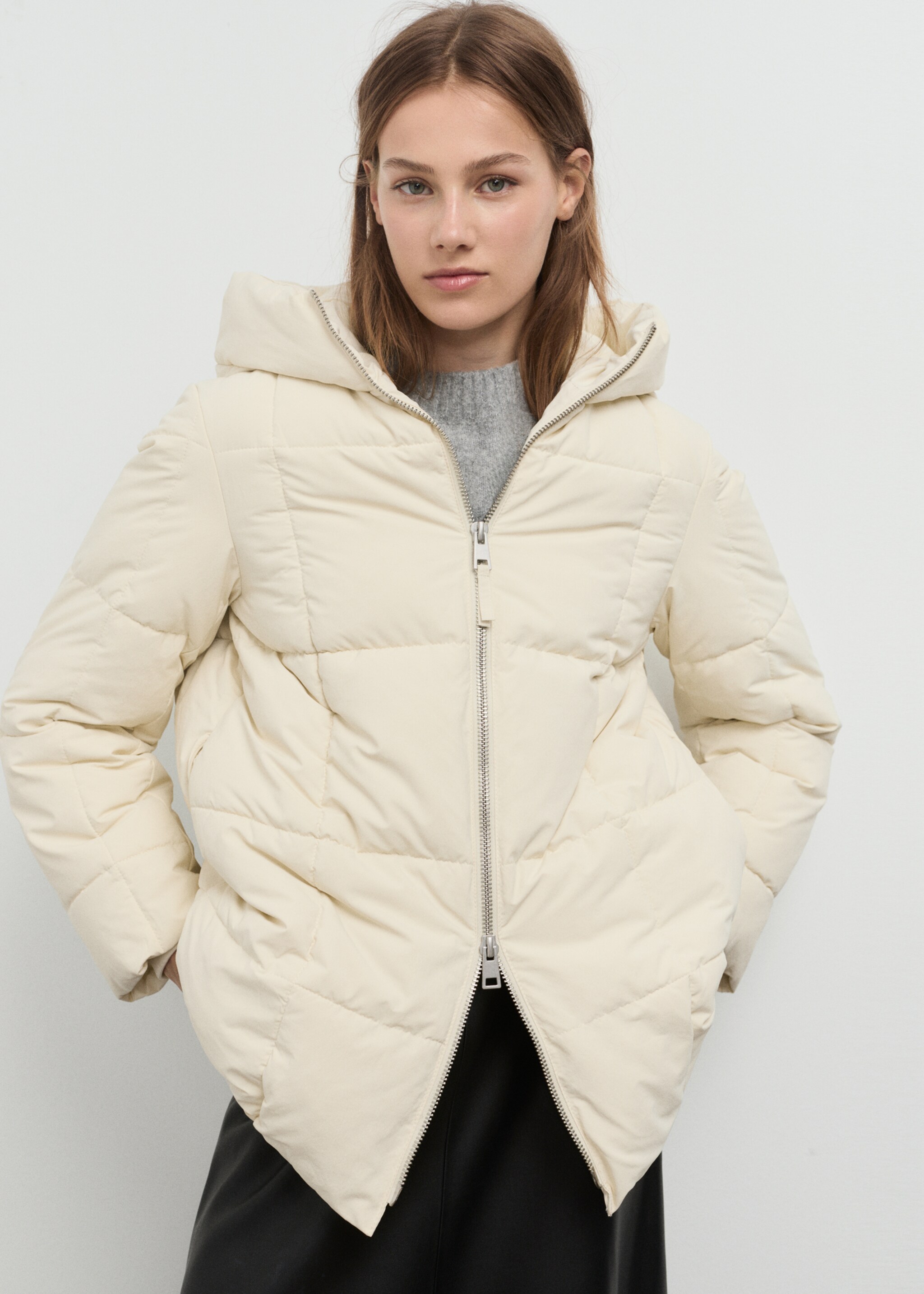 Anorak acolchado capucha - Plano medio, Vainilla. Ref: 17038267-00.