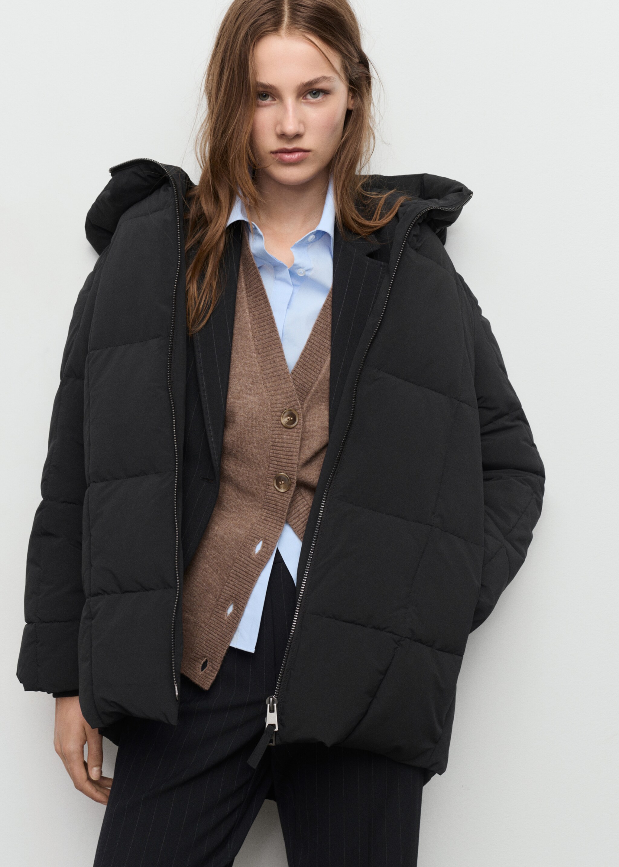 Anorak acolchado capucha - Plano medio, Negro. Ref: 17038267-00.