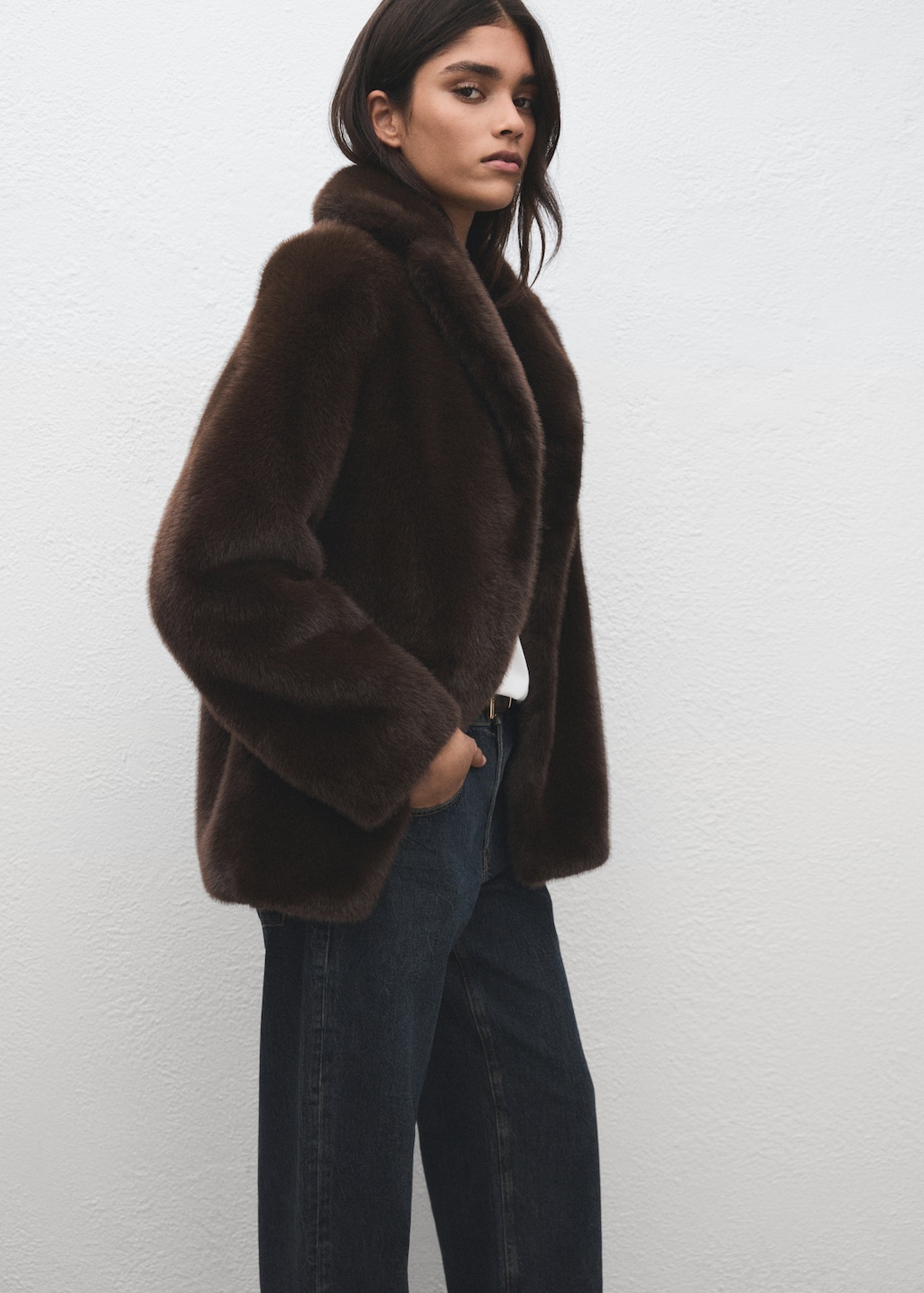 Faux-fur coat with lapels