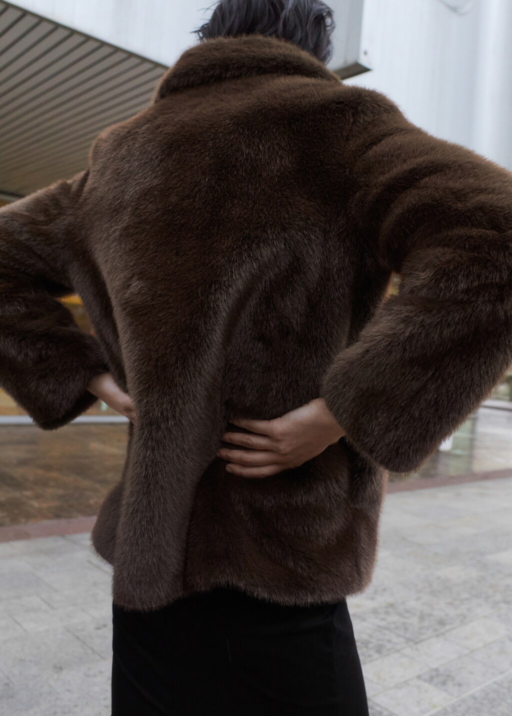 Mango Faux-fur coat with lapels