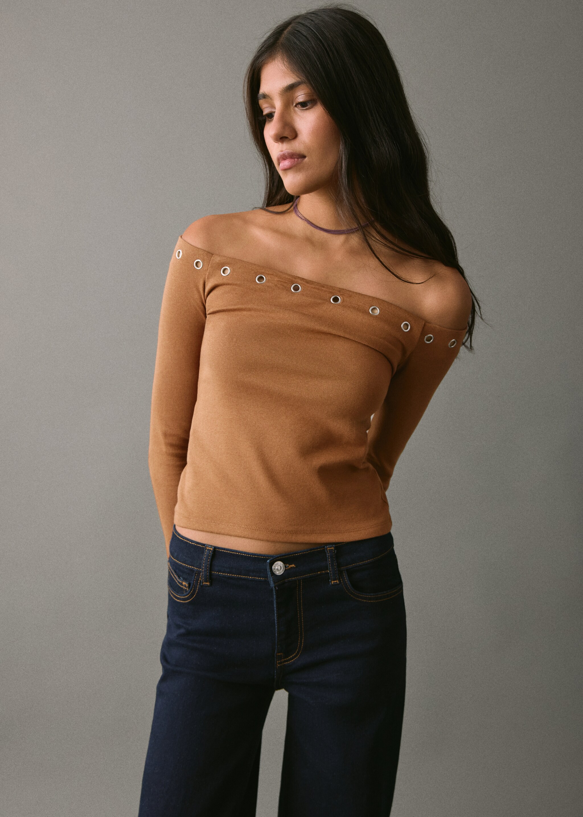 Strapless studded t-shirt - Medium plane, Medium Brown. Ref: 17038271-00.