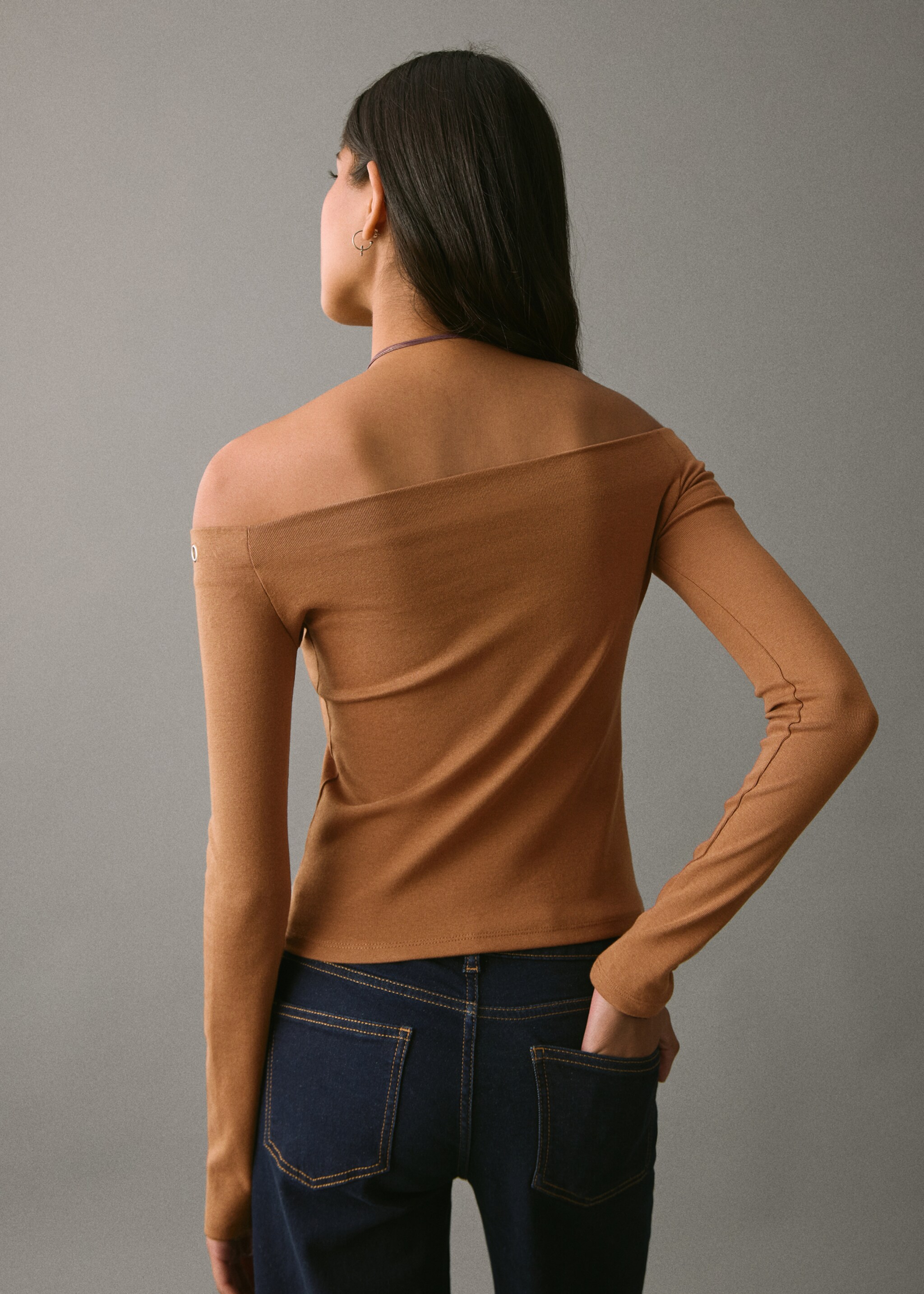 Strapless studded t-shirt - Reverse of the article, Medium Brown. Ref: 17038271-00.